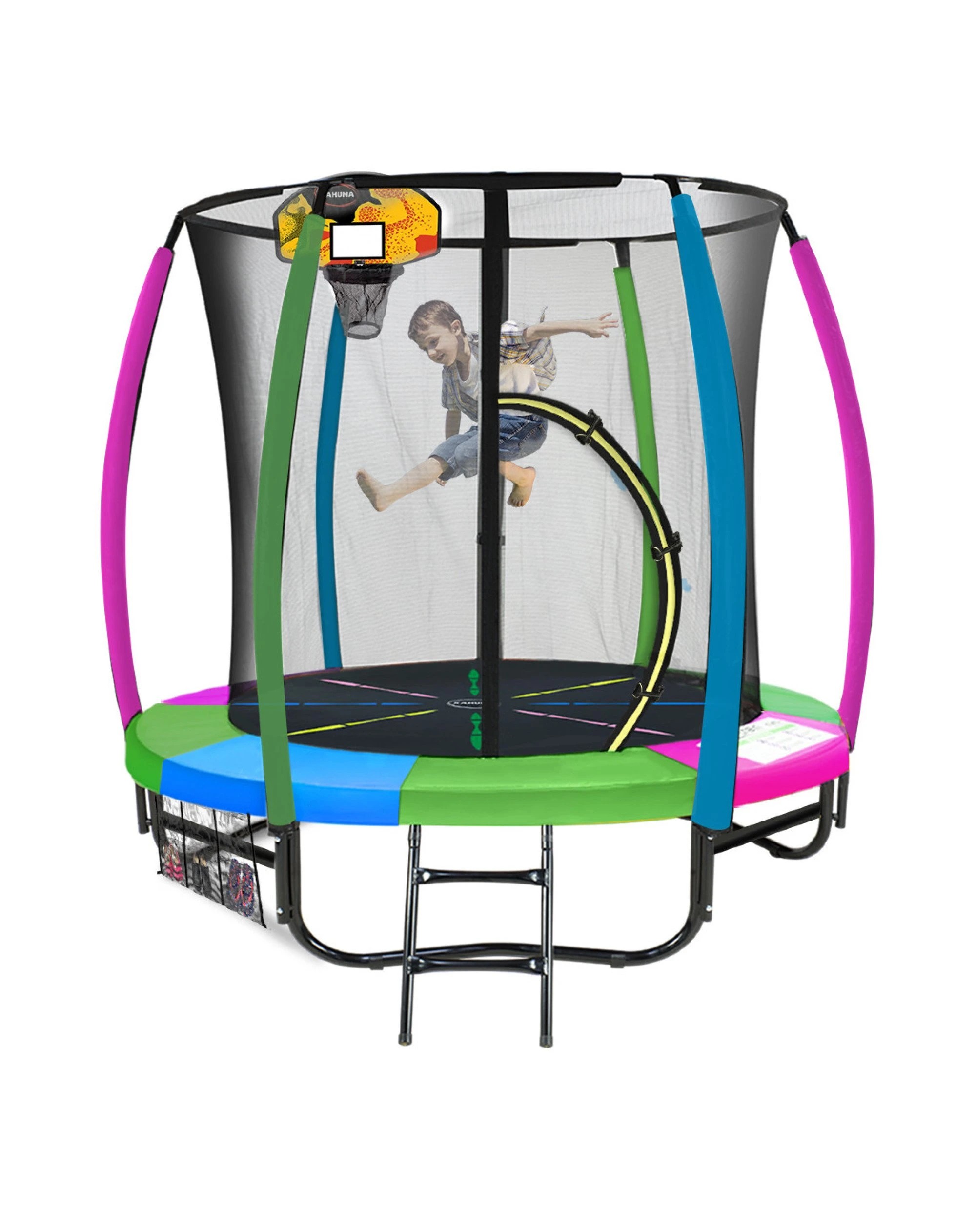 1 Kahuna Trampoline 6 Ft With L.e.d Basketball Set - Rainbow, 1 of 9