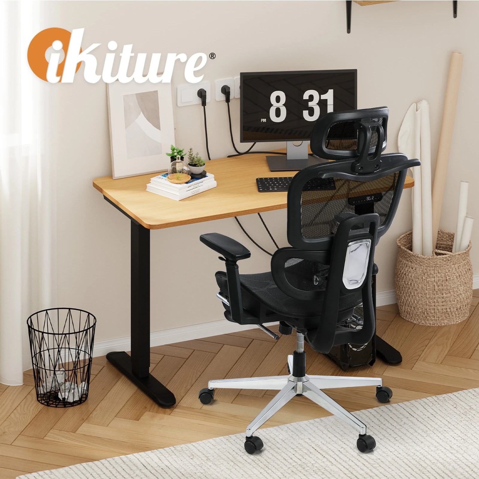 3 Oikiture Office Desk And Chair Set Mesh Ergonomic Chair Sit-stand Desk
 - Multi, 3 of 4