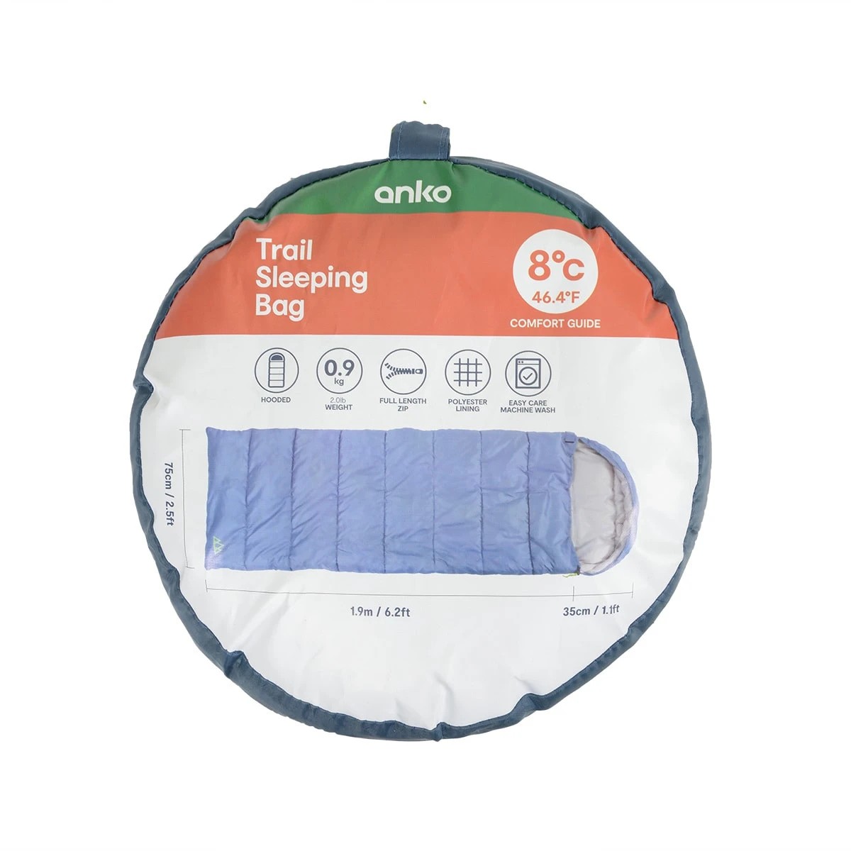 8 Trail Hooded Sleeping Bag Blue, 8 of 8