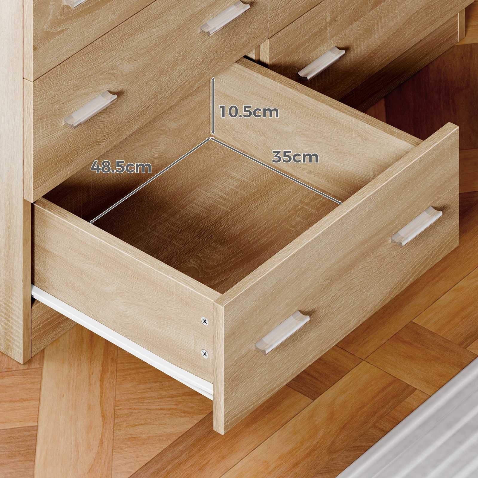 6 Alfordson 6 Chest of Drawers Hamptons Storage Dresser - Oak, 6 of 10