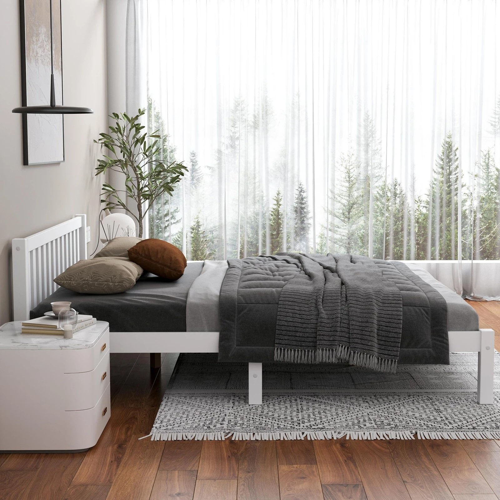 4 Alfordson Bed Frame Wooden Timber Queen Size Mattress Base Platform Fenella - White, 4 of 10