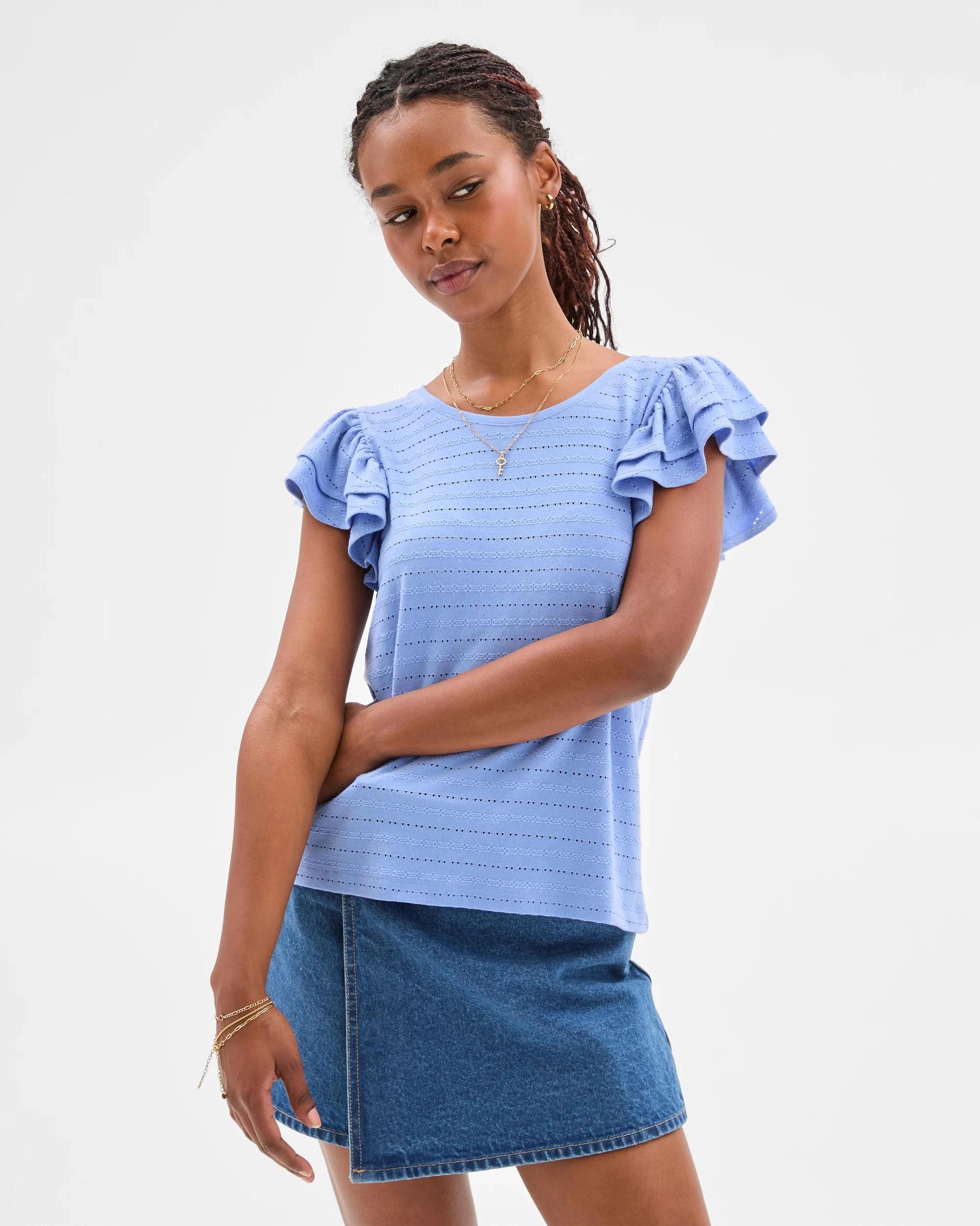 2 Target Petites Ruffle Embroidered T-Shirt HYDRANGEA BLUE, 2 of 7