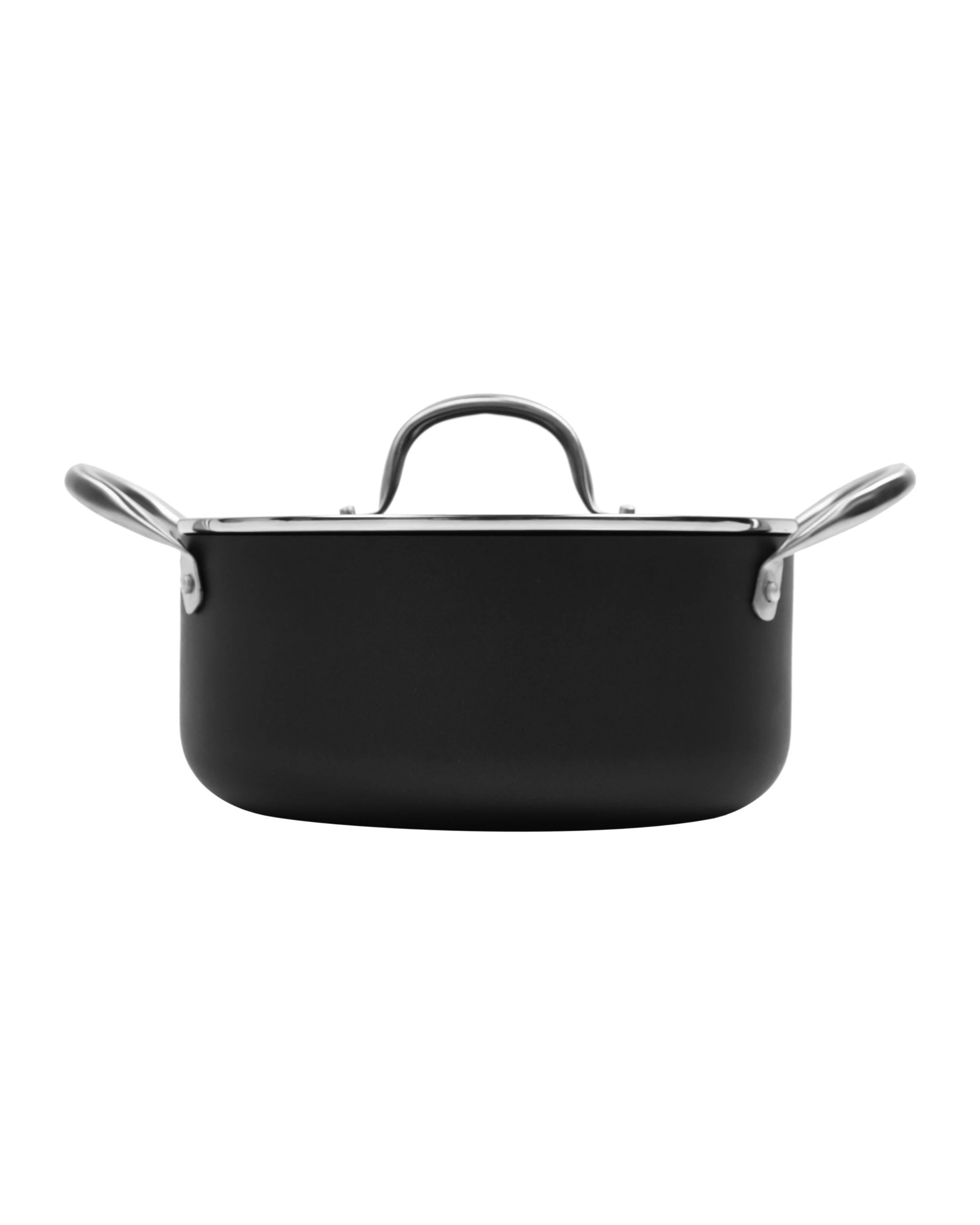 5 Gourmet Kitchen Meteore Non-Stick Casserole with Flat Lid 24cm - Black and Silver, 5 of 8