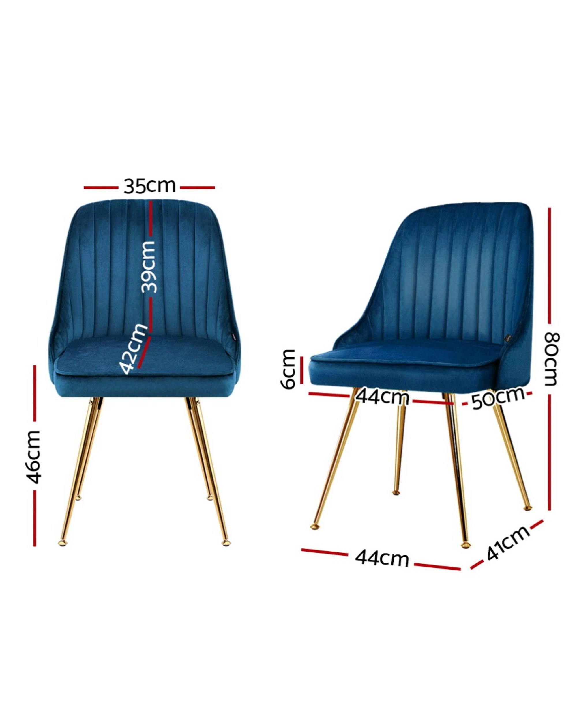 2 Artiss Dining Chairs Set of 2 Velvet Channel Tufted - Blue, 2 of 5