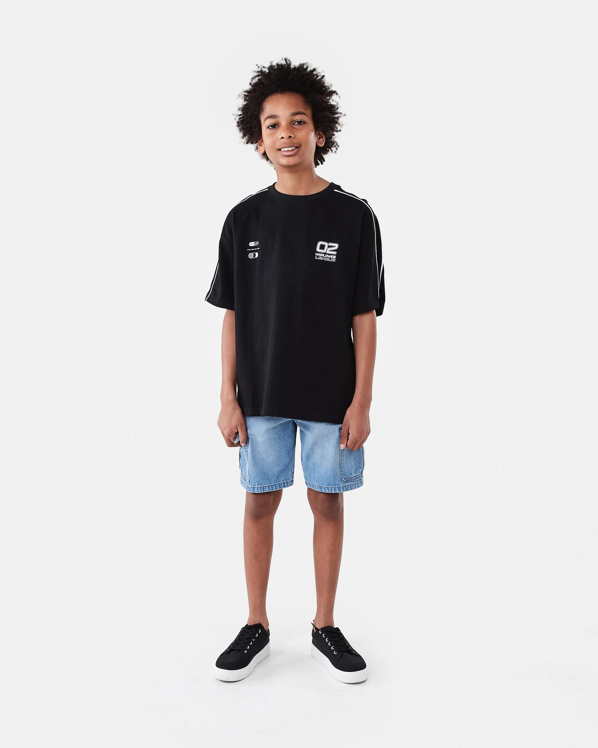 7 Short Sleeve Oversized Piped T-shirt Blk Varsit, 7 of 8