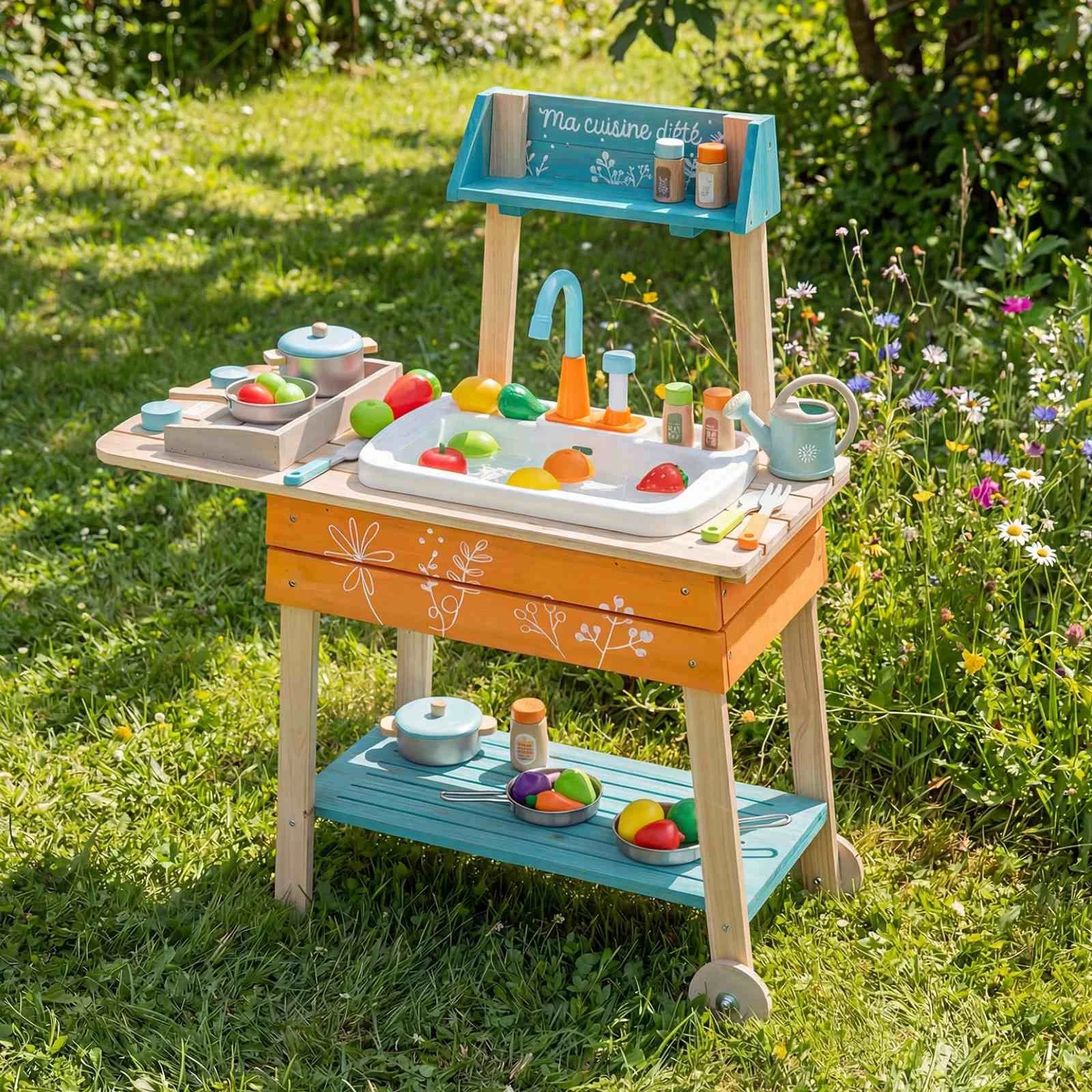2 Costway Play Kitchen Set Wood Chef Pretend Mud Kitchen - Orange, 2 of 3