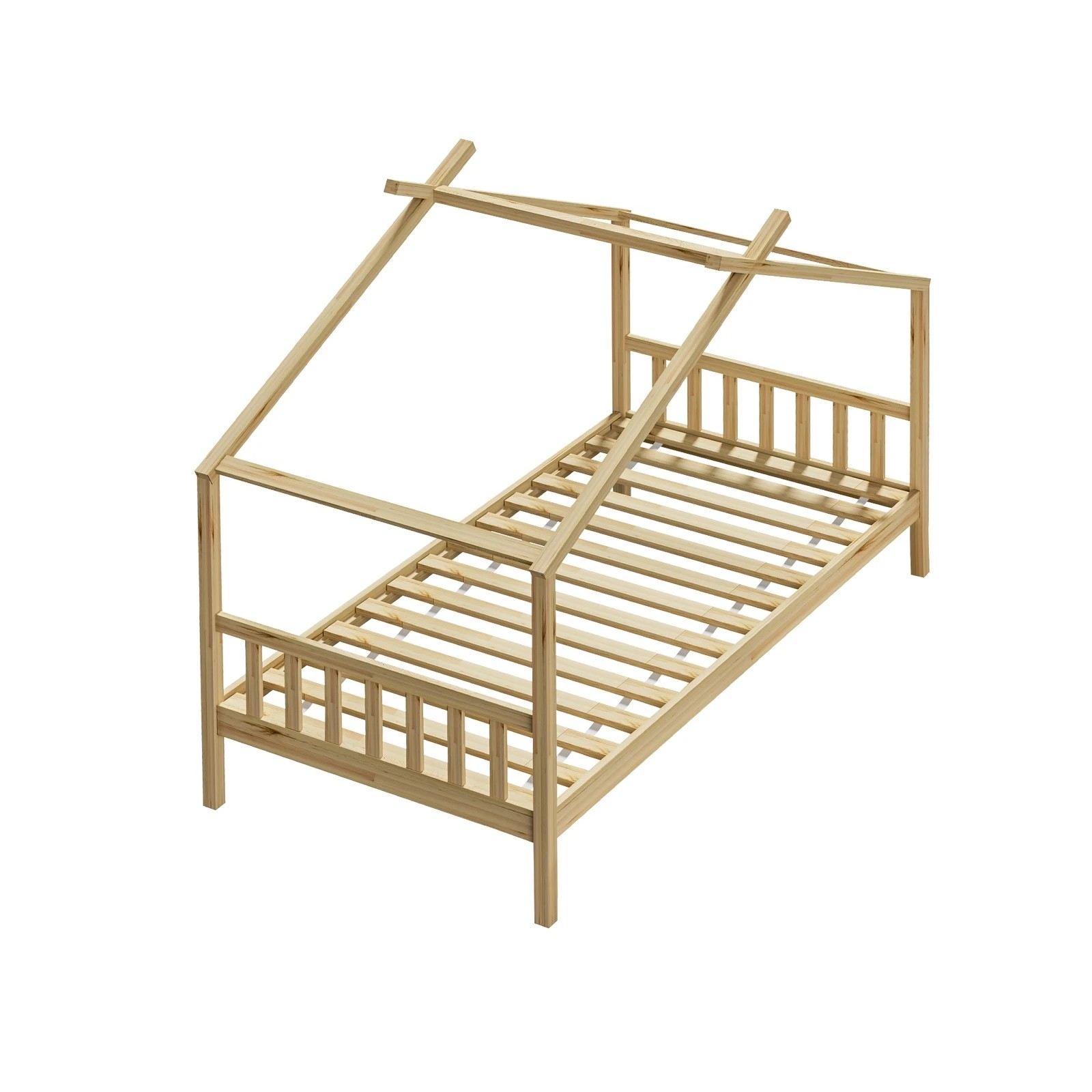 7 Oikiture Bed Frame Wooden Base Kids Single Timber House Beds
 - Natural, 7 of 10