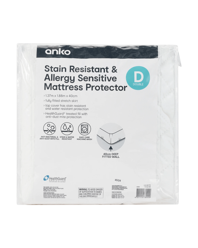 Stain Resistant and Allergy Sensitive Mattress Protector - Double Bed, W