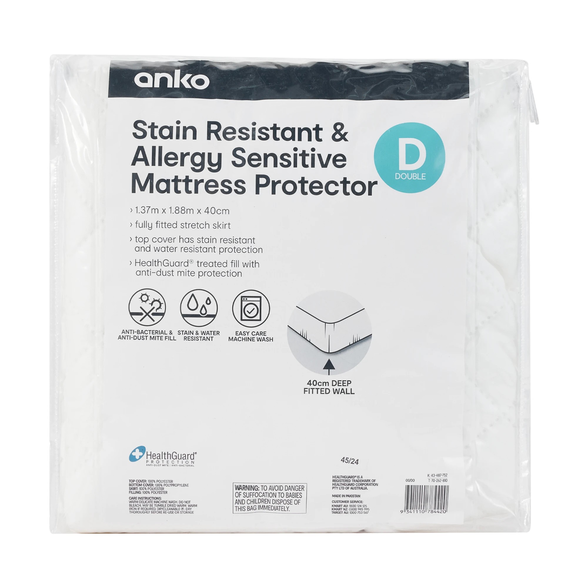 1 Stain Resistant and Allergy Sensitive Mattress Protector - Double Bed, White, 1 of 4