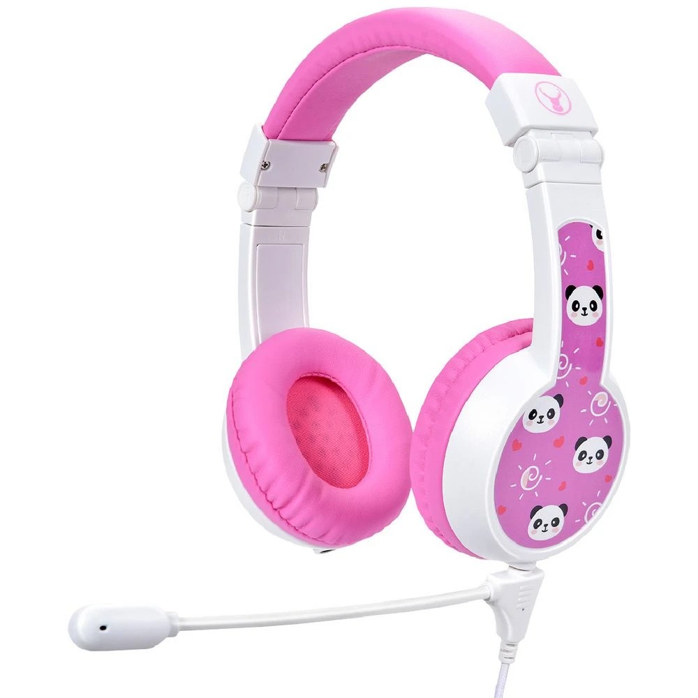 1 BONELK My-Style Kids Wired Headphones w Boom Mic White/Pink, 1 of 8