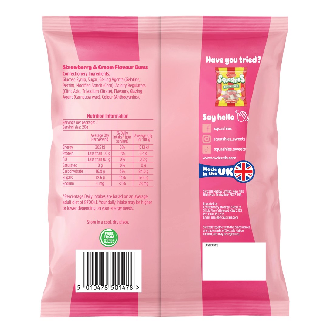 2 Swizzels Squashies Strawberry and Cream Flavour Drumstick 140g, 2 of 2