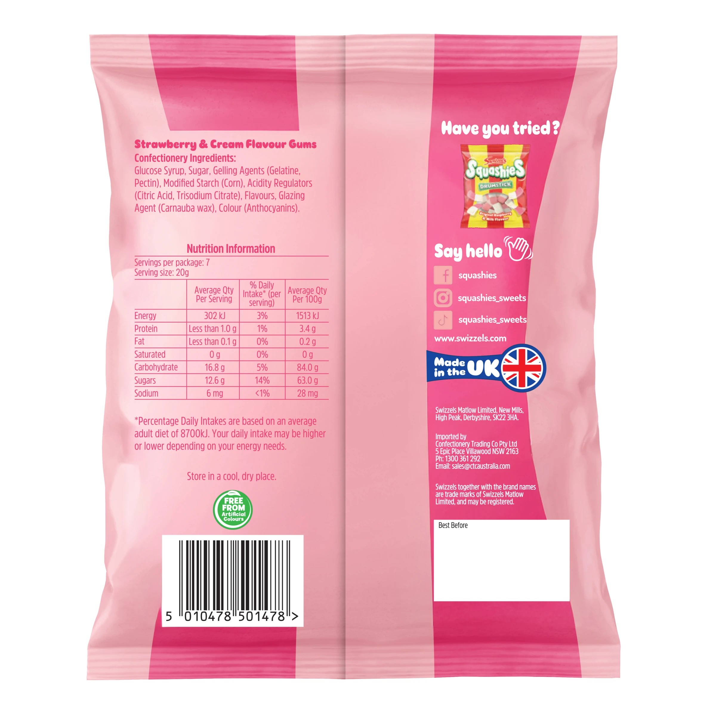 2 Swizzels Squashies Strawberry and Cream Flavour Drumstick 140g, 2 of 2