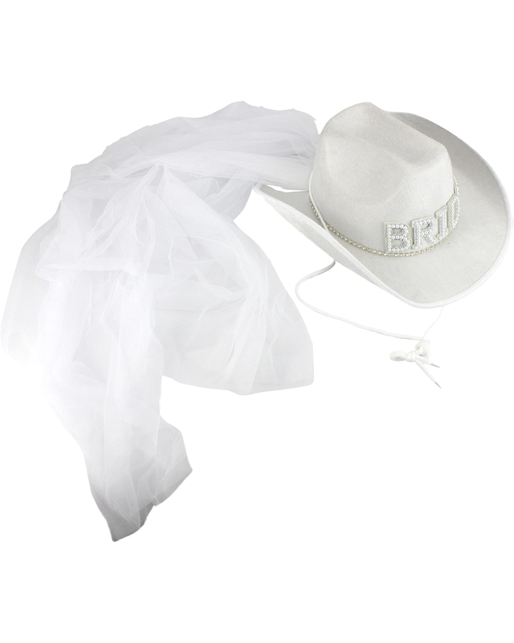 1 Oceana Bride Rhinestone Jewelled Cowboy Hat with Veil - Silver, 1 of 4