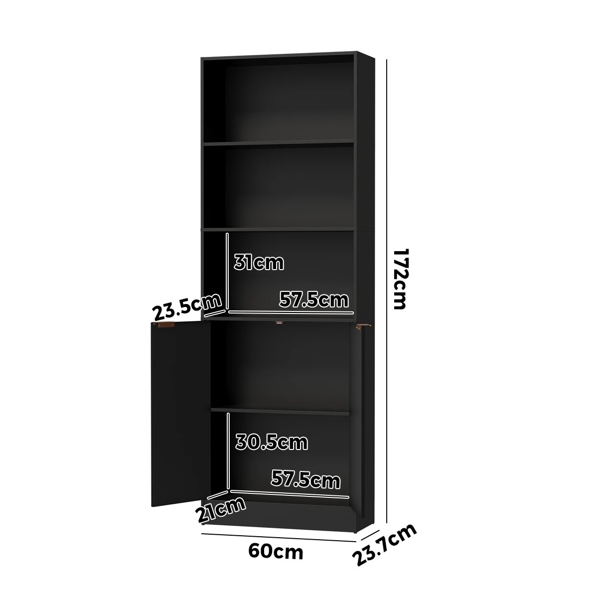 2 Oikiture Tall Bookcase Display Shelf 2 Door Adjustable Storage Cabinet - Black, 2 of 8