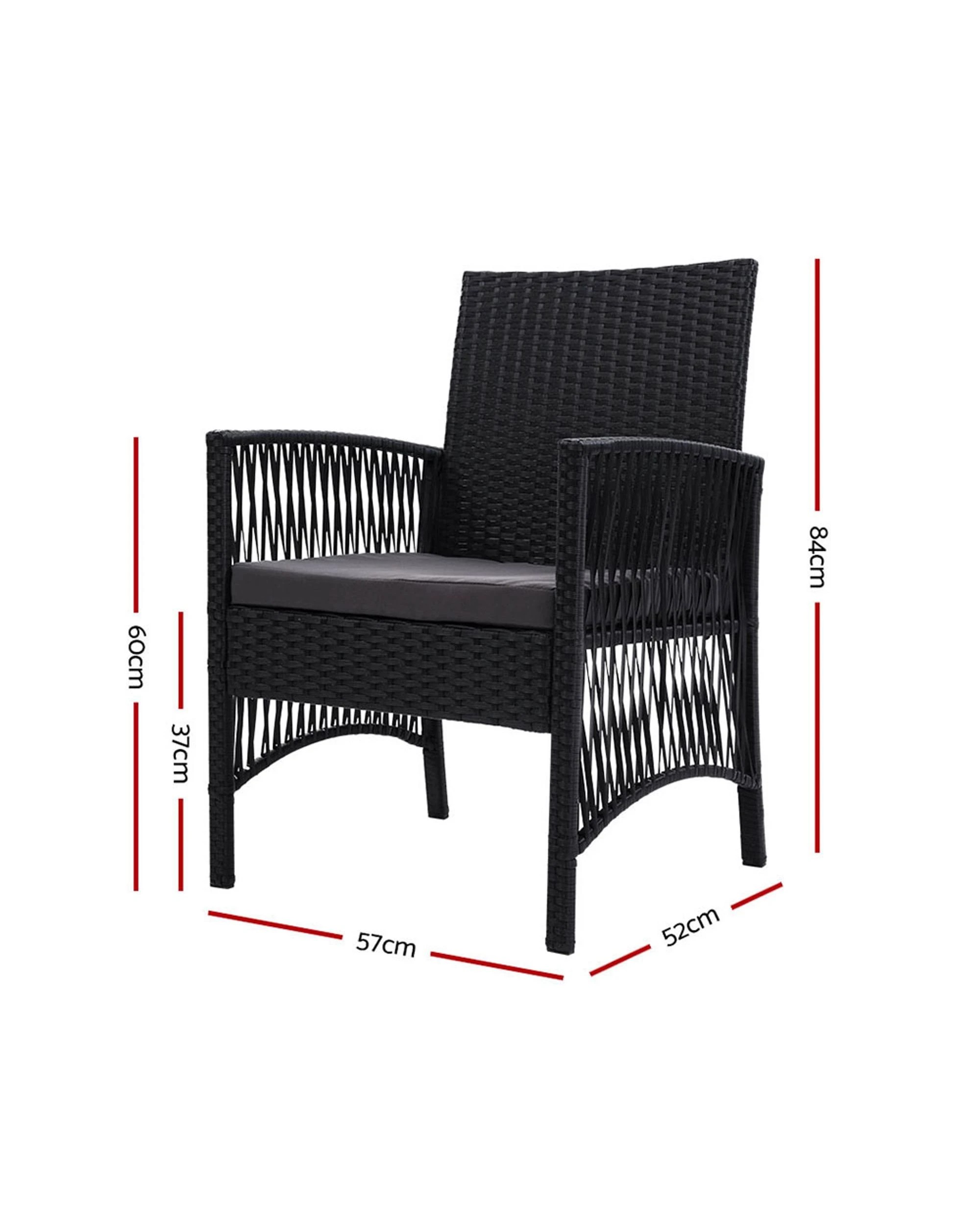 2 Gardeon 2PC Outdoor Dining Chairs Patio Furniture Wicker Lounge Chair - Black, 2 of 5