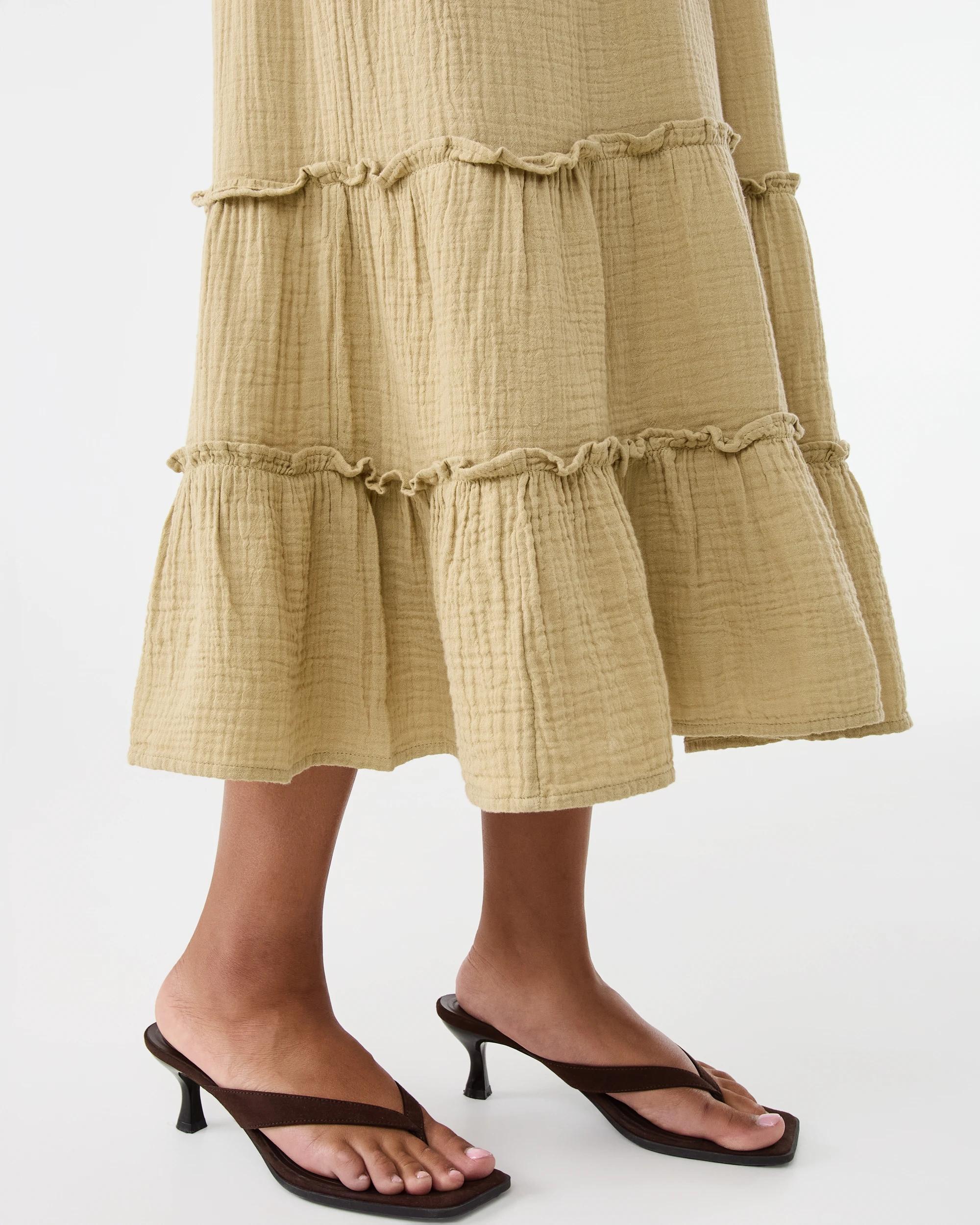 6 Sleeveless Double Cloth Frill Midi Dress Urban Grn, 6 of 9