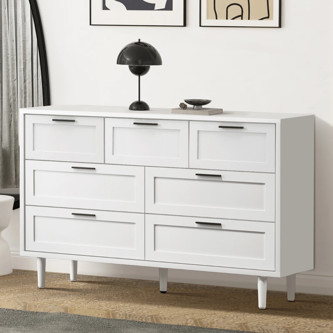 2 Oikiture 7 Chest Of Drawers Dresser Chest Storage Cabinet Lowboy
 - White, 2 of 10