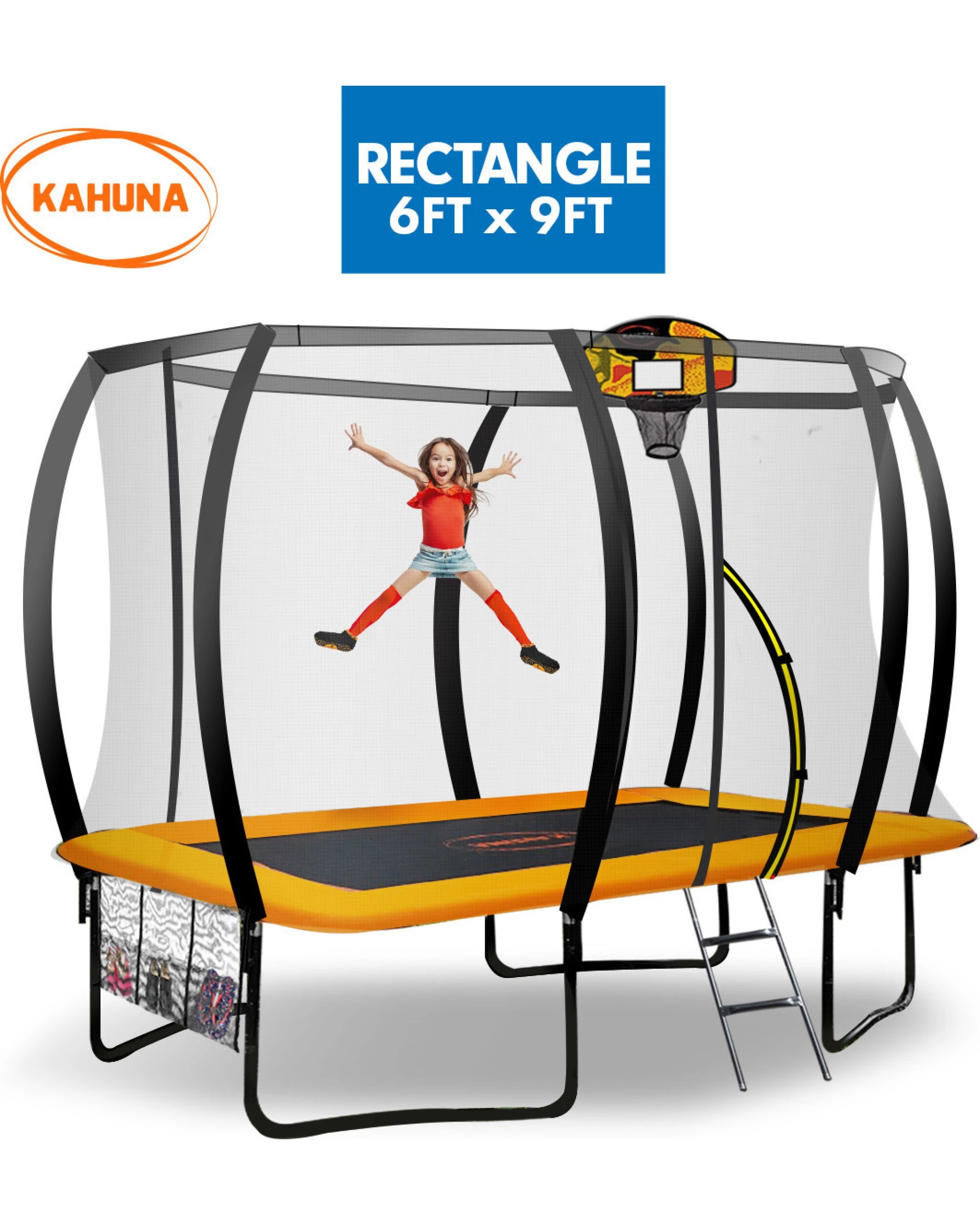 2 Kahuna 6 ft x 9 ft Rectangular Outdoor Trampoline - Orange - Orange, 2 of 10