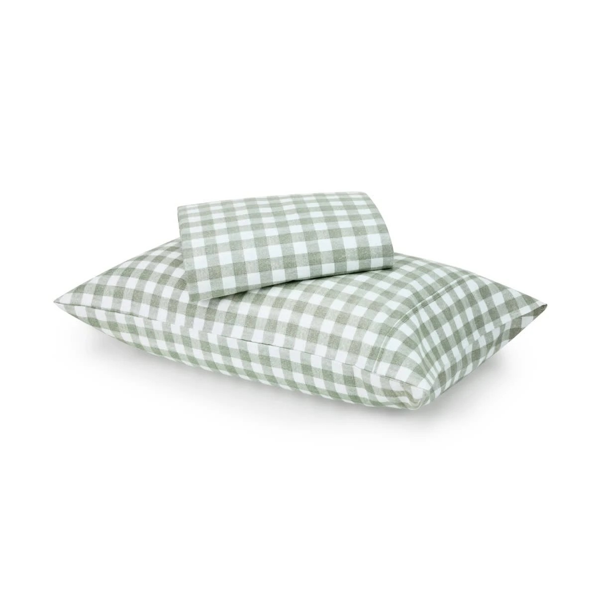1 Gingham Cotton Flannelette Sheet Set - Single Bed, Green, 1 of 7