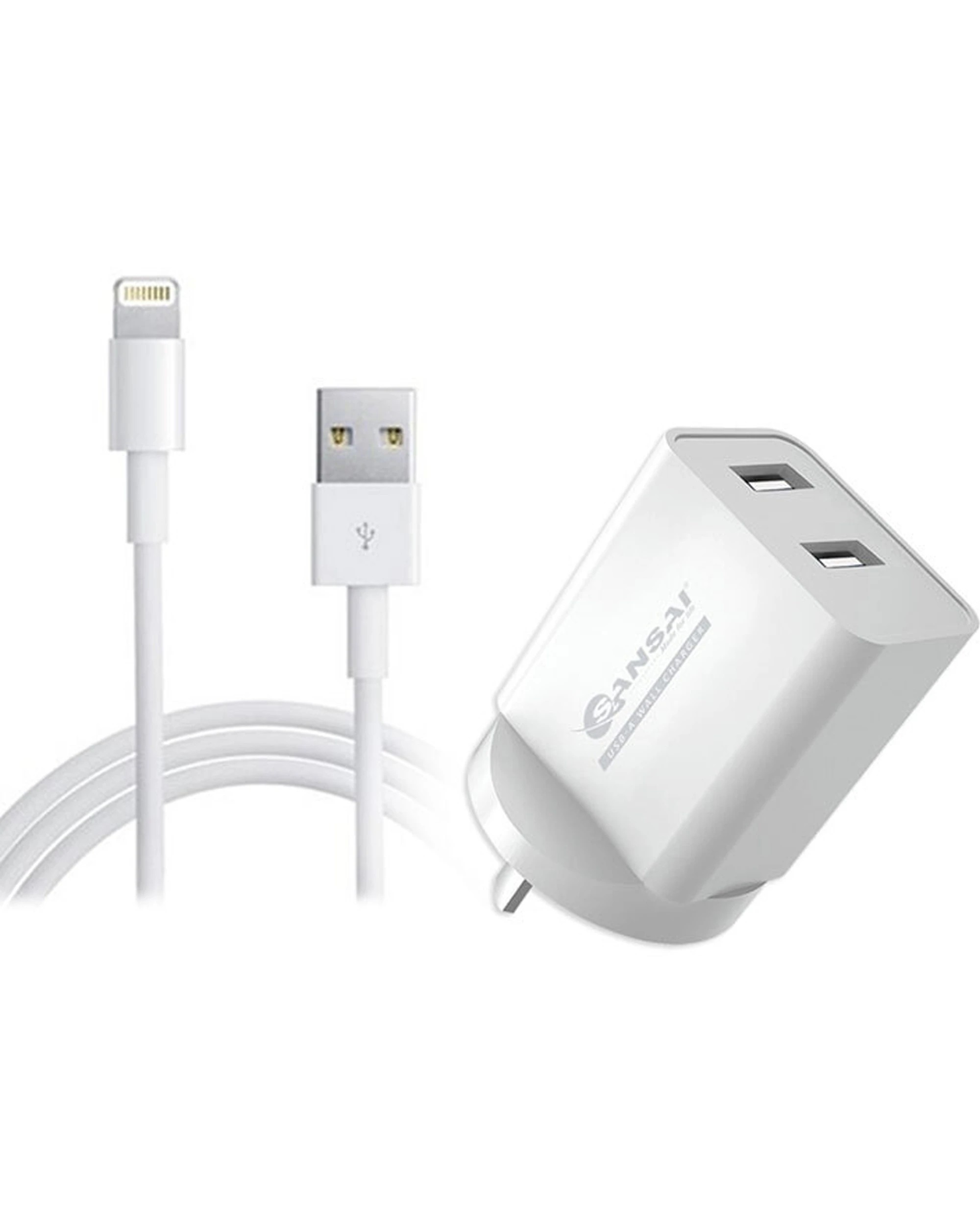1 Sansai 2xUSB Port Wall Charger with Charging Cable Compatible with iPhone 8/7/XR - White, 1 of 3