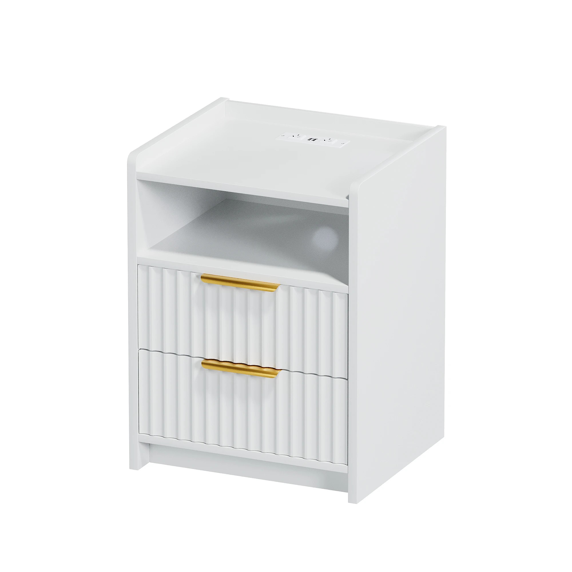 1 Advwin Bedside Table with Charging Station 2 Drawers Open Shelf - White, 1 of 7