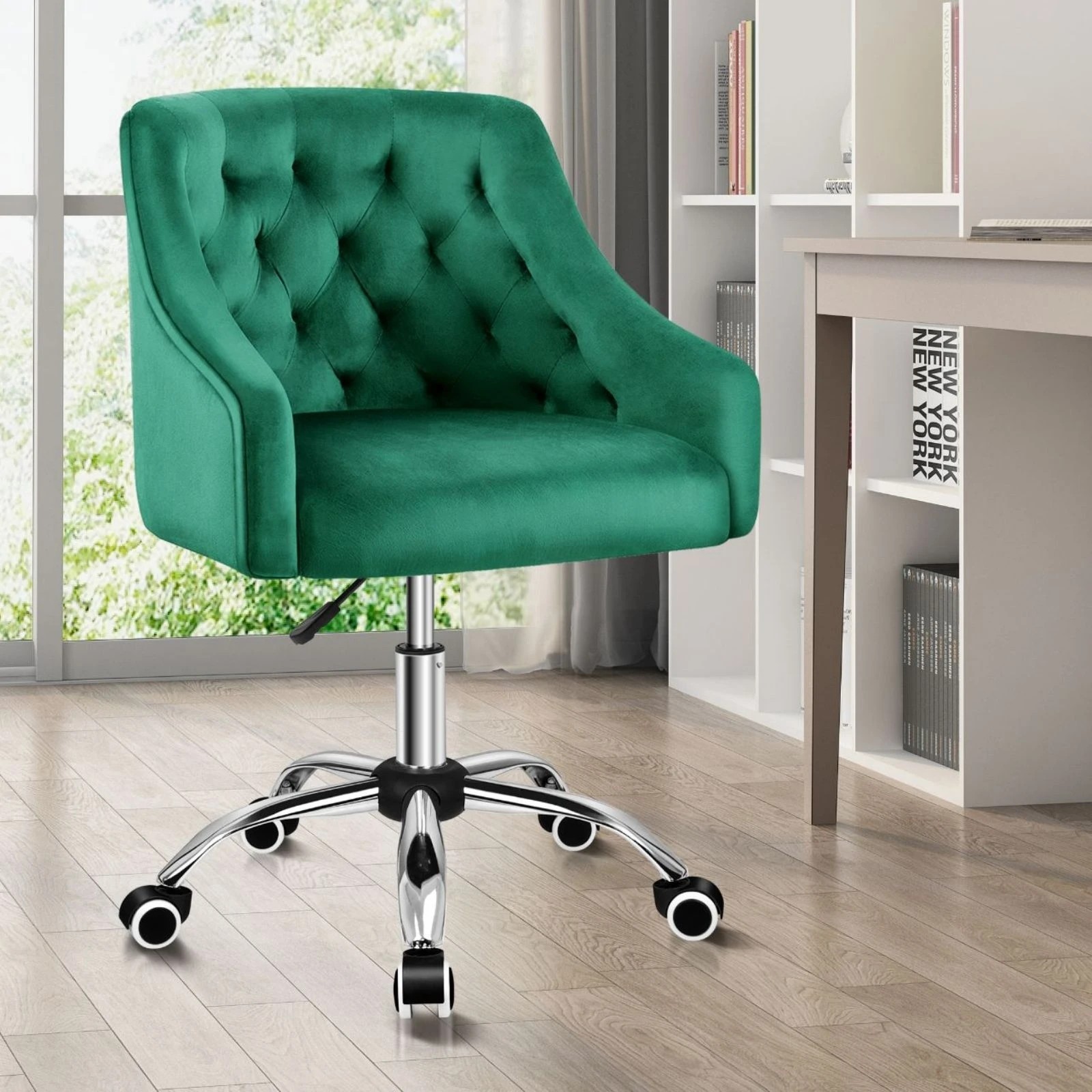 8 Alfordson Velvet Office Chair Fabric Computer Swivel Armchair Adult Kids - Green, 8 of 10