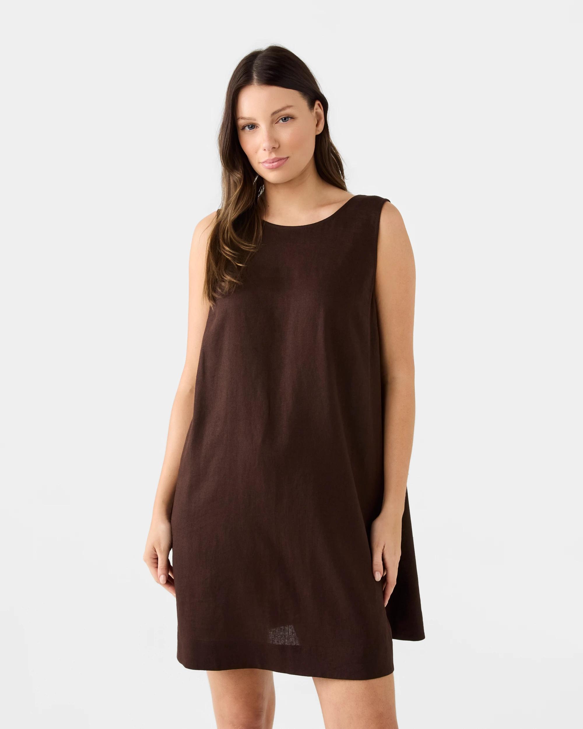 1 Sleeveless Linen Blend Tie Back Mini Dress Cbean, 1 of 7