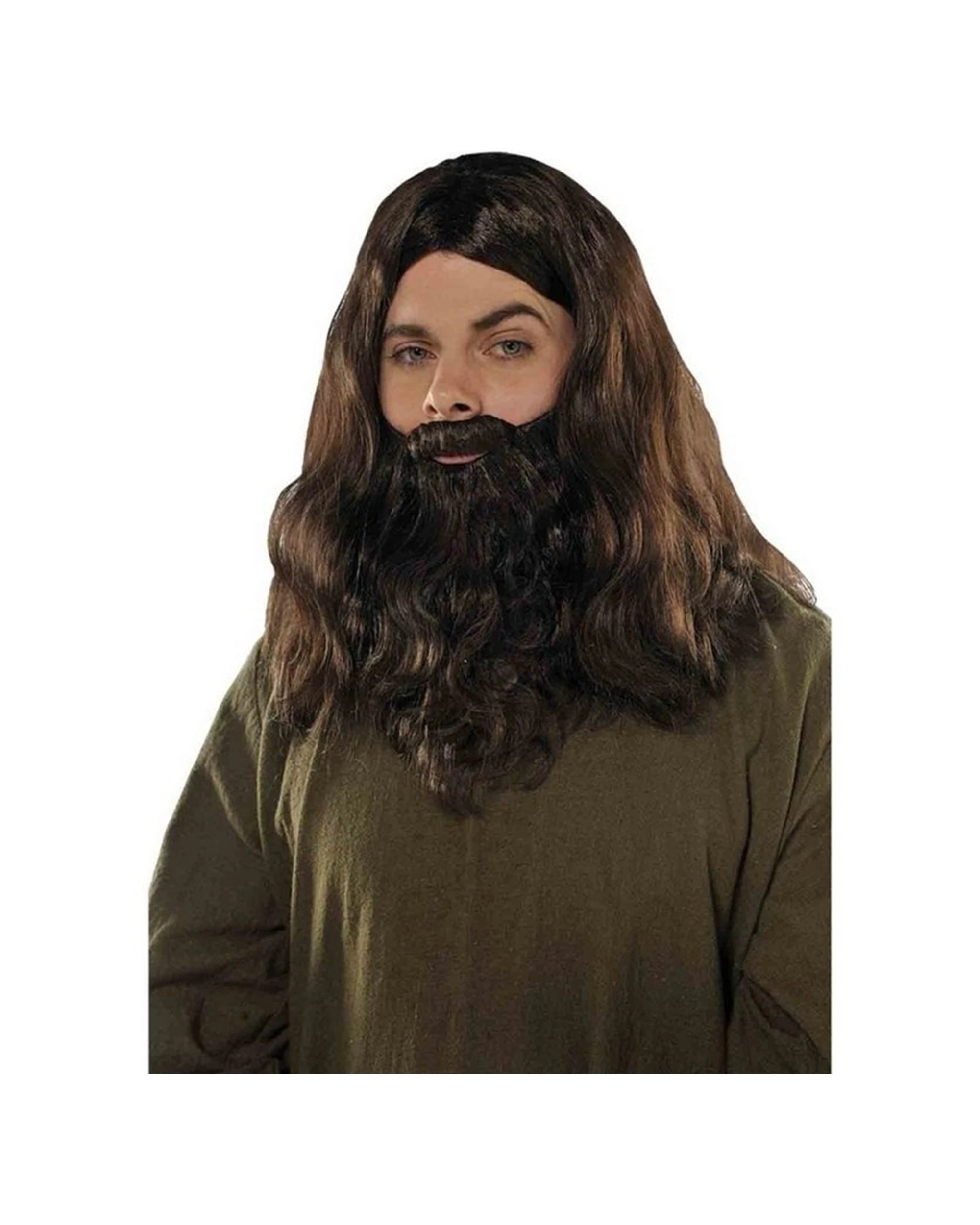 1 Anagram Wig & Beard Set Costume Accessory Synthetic Fibres Adjustable Fit One Size - Brown, 1 of 1