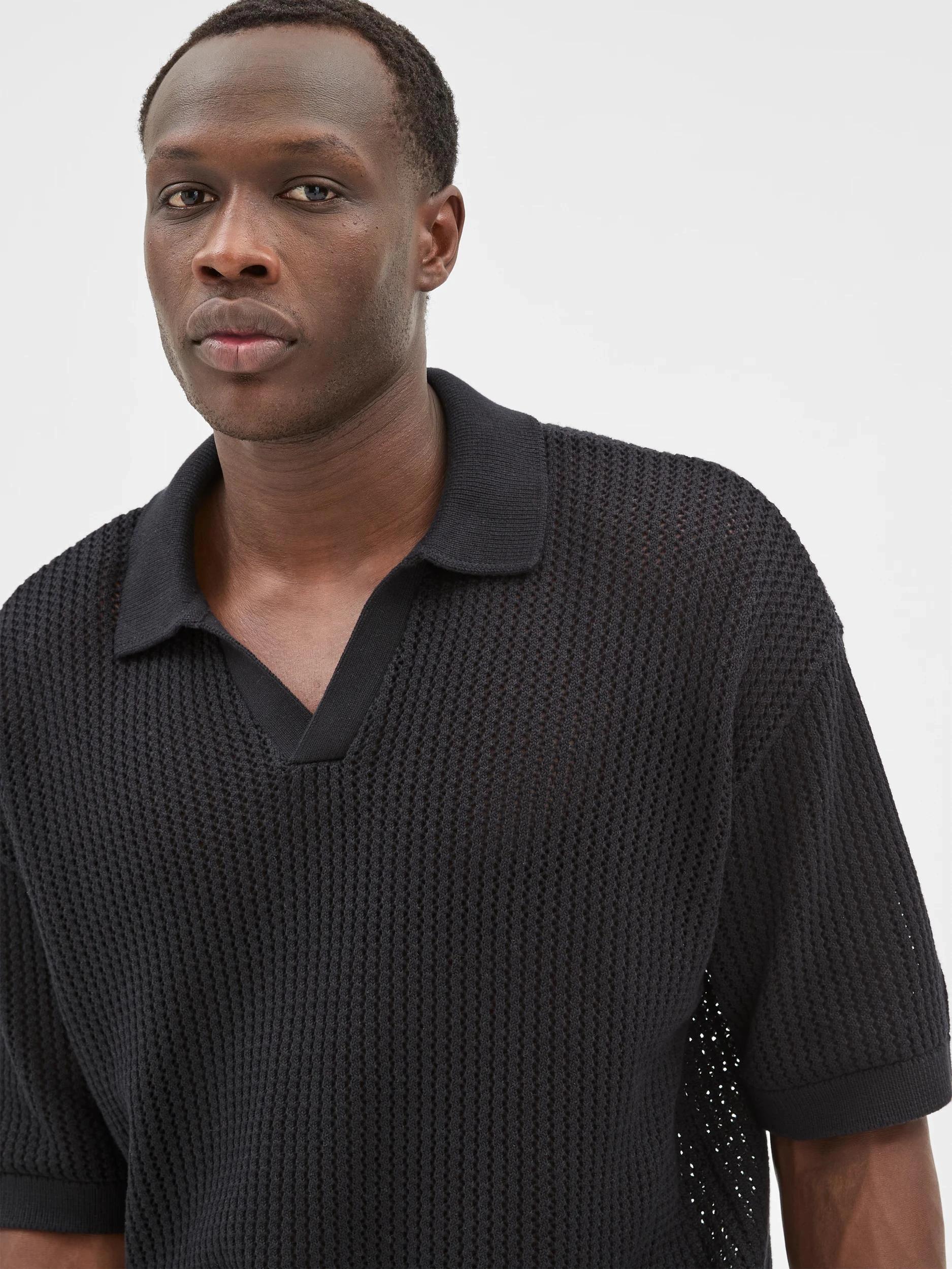 5 Australian Cotton Knit Polo Top - Commons BLACK, 5 of 7