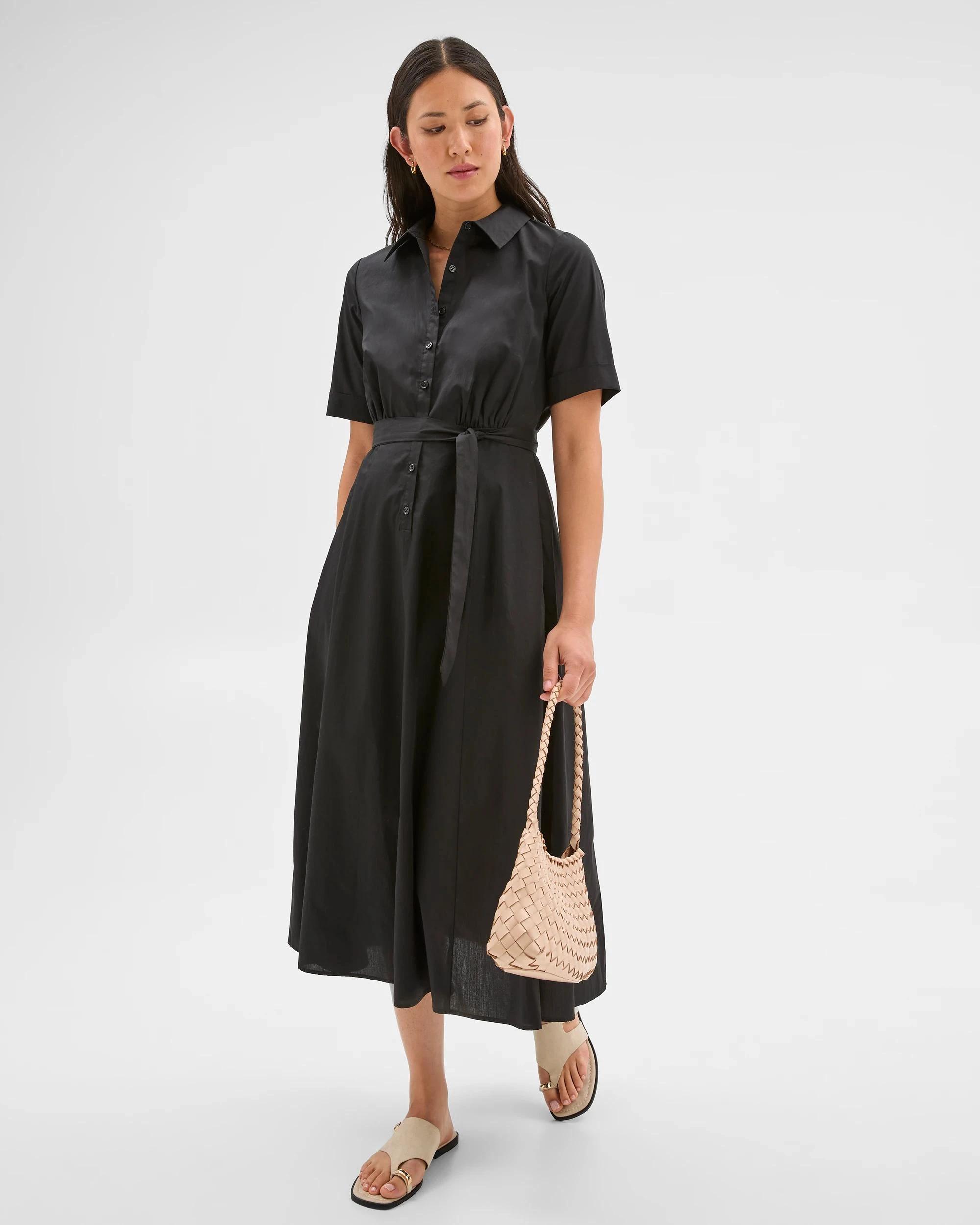 3 Australian Cotton Midi Shirt Dress - Preview BLACK, 3 of 6