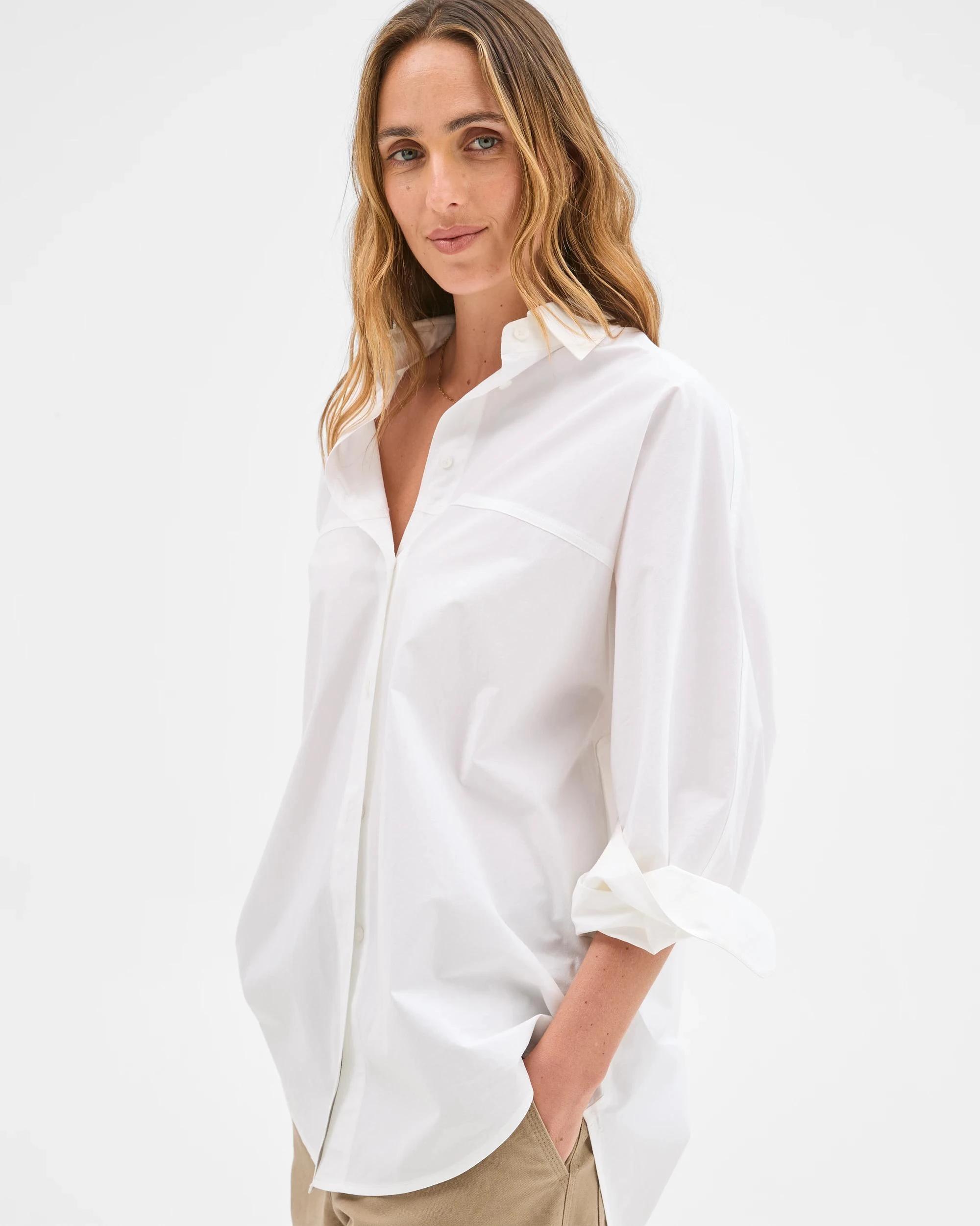 3 Target Woman Australian Cotton Long Sleeve Seam Shirt WHITE, 3 of 6