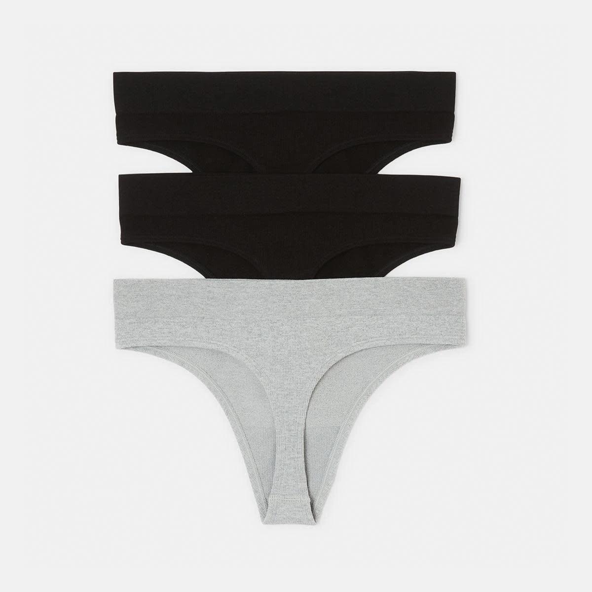 2 3 Pack Rib Seamfree G-string Briefs BLACK, GREY MARLE, BLACK, 2 of 7