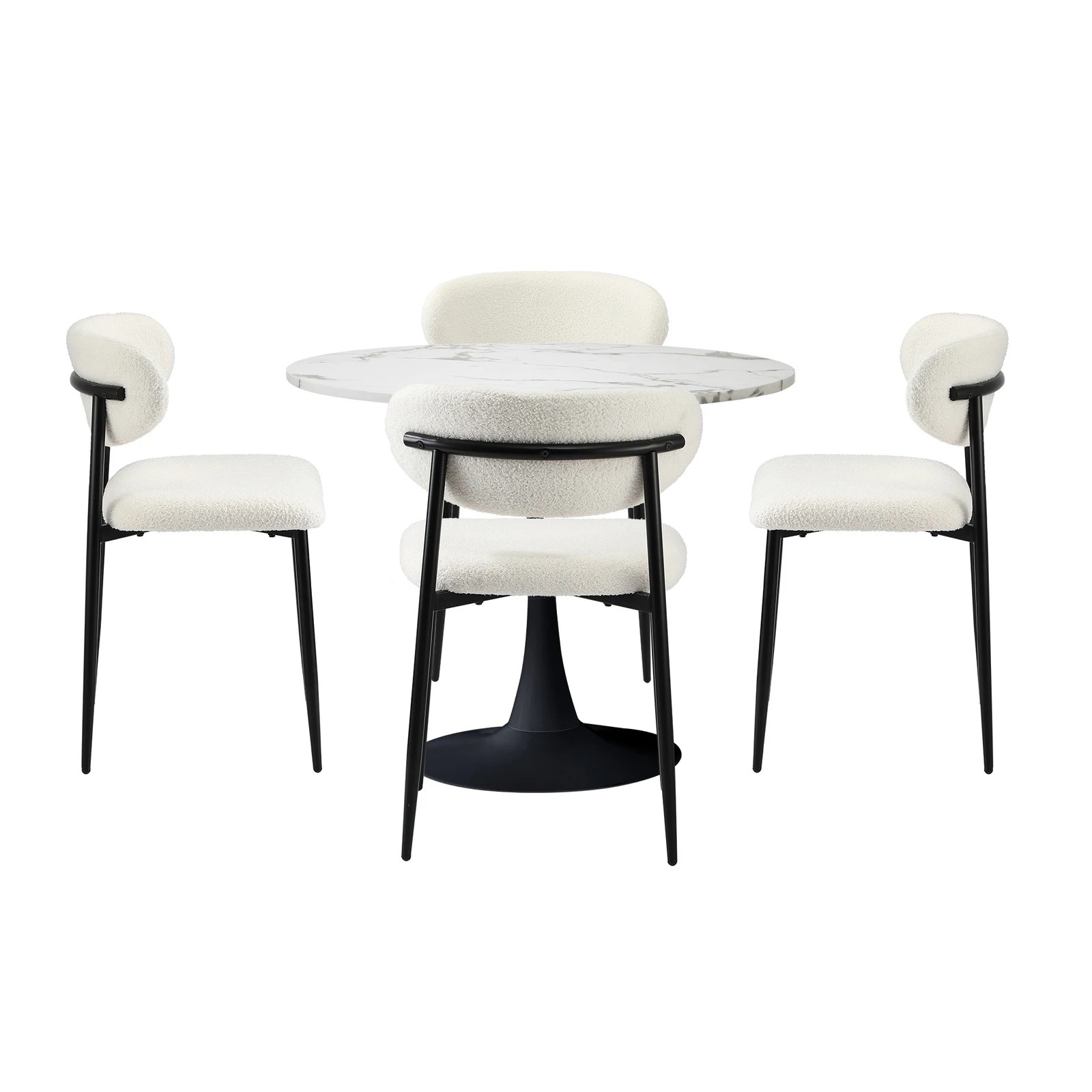 7 Oikiture 90cm Round Dining Table with 4x Dining Chairs Boucle - Multi, 7 of 9