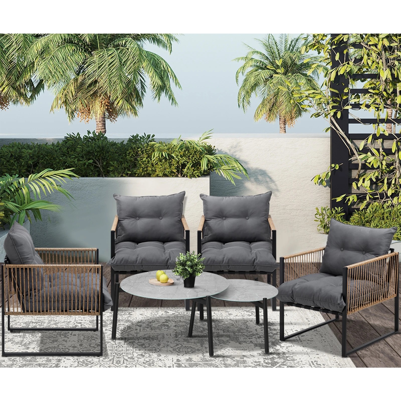 3 Livsip Outdoor Patio Setting Furniture Grey Coffee Table Set Rattan Chairs 6pcs
 - Multi, 3 of 10