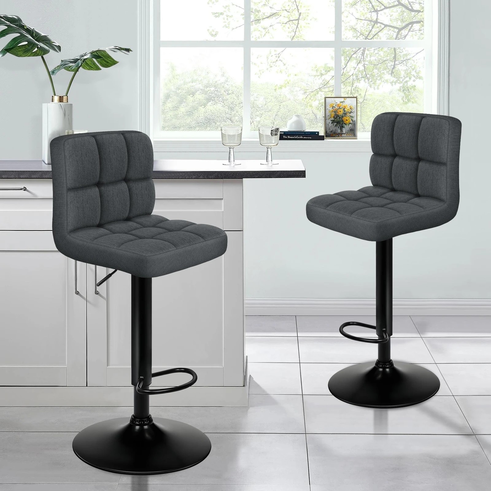 7 Alfordson 2x Bar Stools Ralph Kitchen Swivel Chair Fabric Gas Lift - Grey, 7 of 7