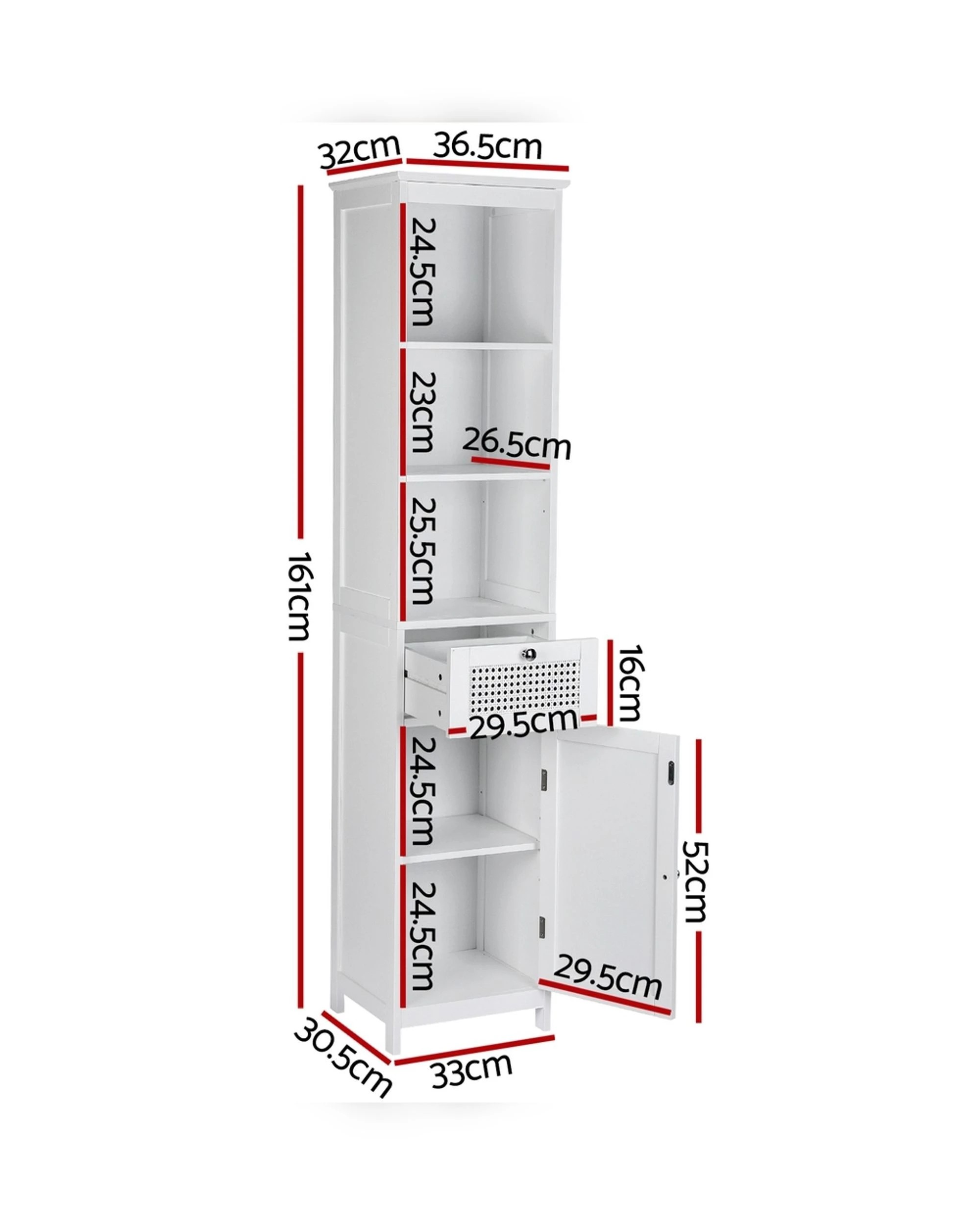 2 Artiss Bathroom Cabinet Storage 161cm  Rattan - White, 2 of 8
