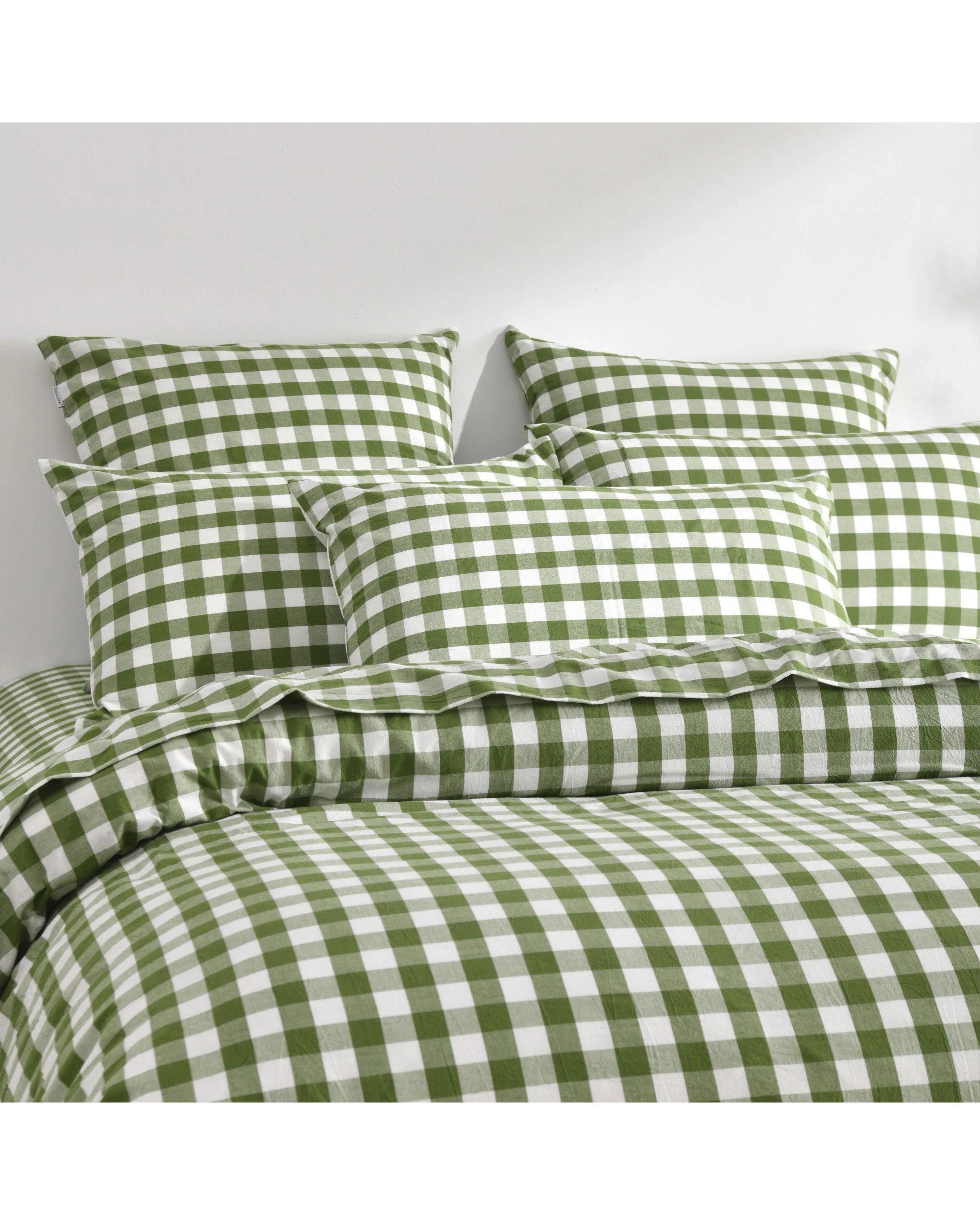 2 Dreamaker Lola Yarn Dyed Washed Cotton Gingham Quilt Cover Set - Double Bed - Olive, 2 of 4
