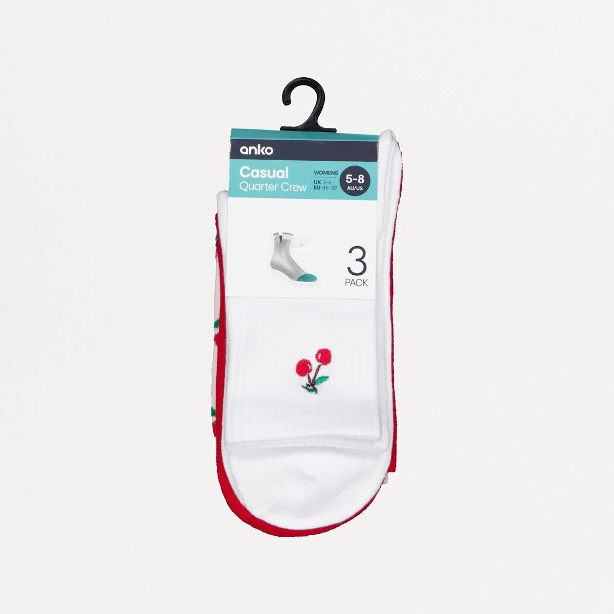 3 3 Pack Rib Quarter Crew Socks CHERRIES CREW, 3 of 3