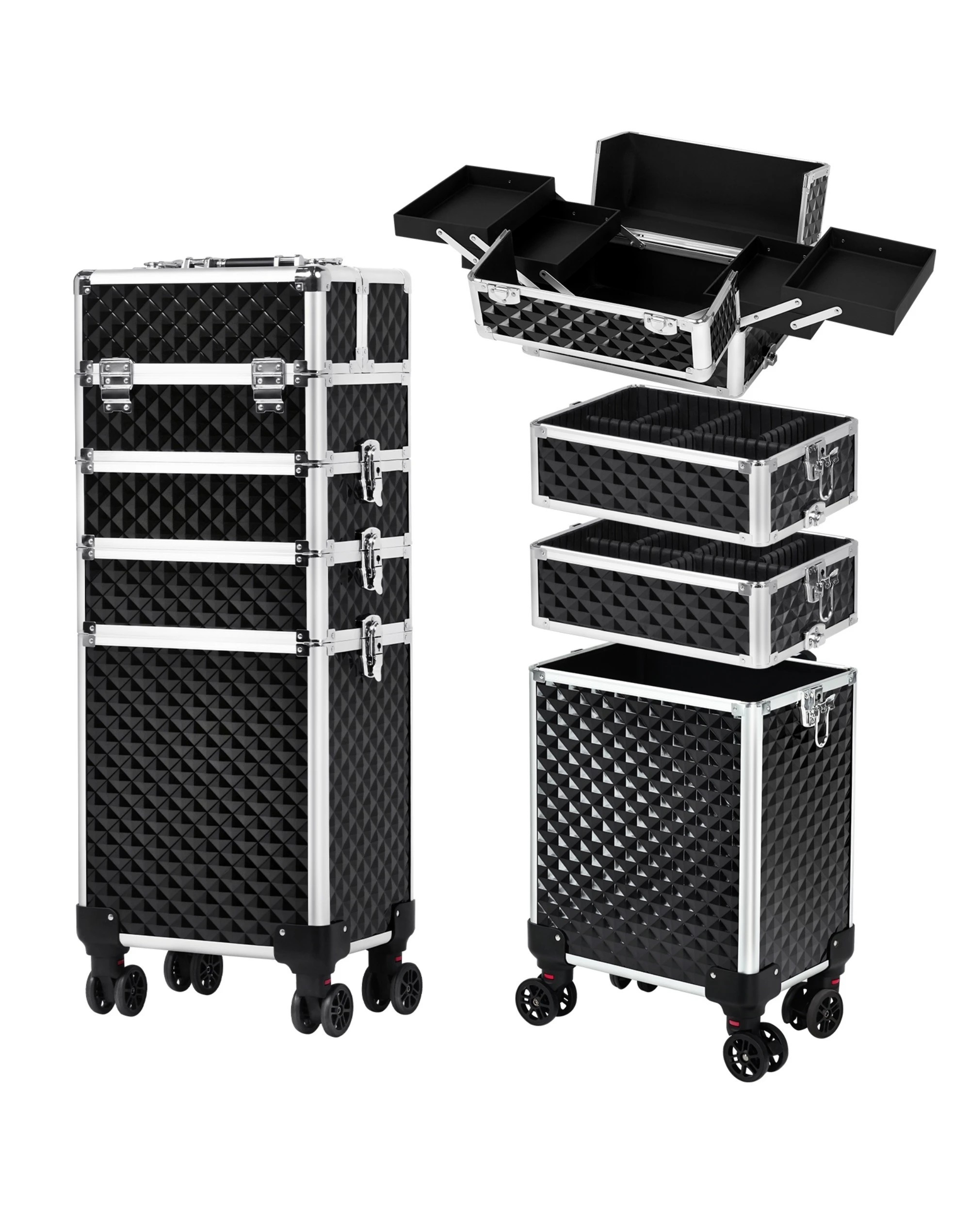 1 Advwin 4 in 1 Makeup Trolley Case Rolling Large Capacity - Black, 1 of 7