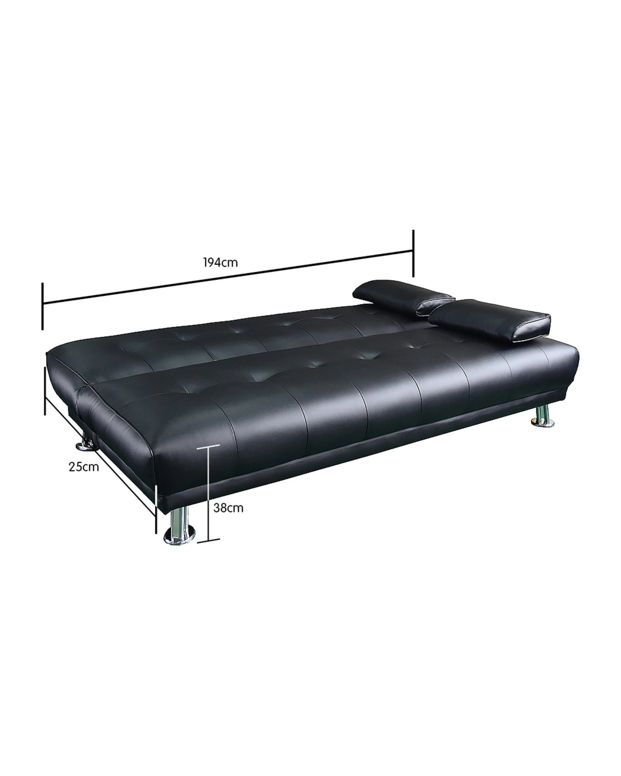 5 Sarantino 3 Seater Faux Leather Sofa Bed Couch Lounge Futon - Black, 5 of 5