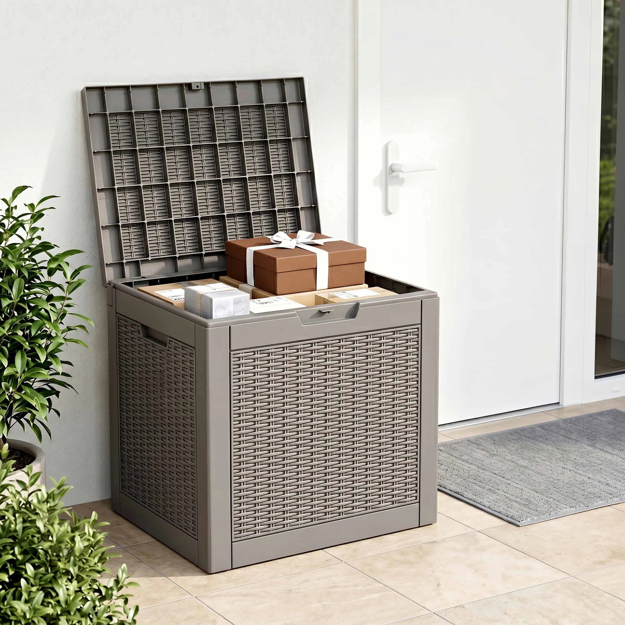 9 Gardeon Outdoor Storage Box 118L Container Lockable Garden Toy Tool Rattan-Texture - Brown, 9 of 9