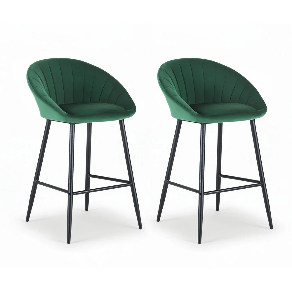 1 Artiss 2x Bar Stools Kitchen Dining Chair Counter Stool Tub Velvet Metal - Green, 1 of 6