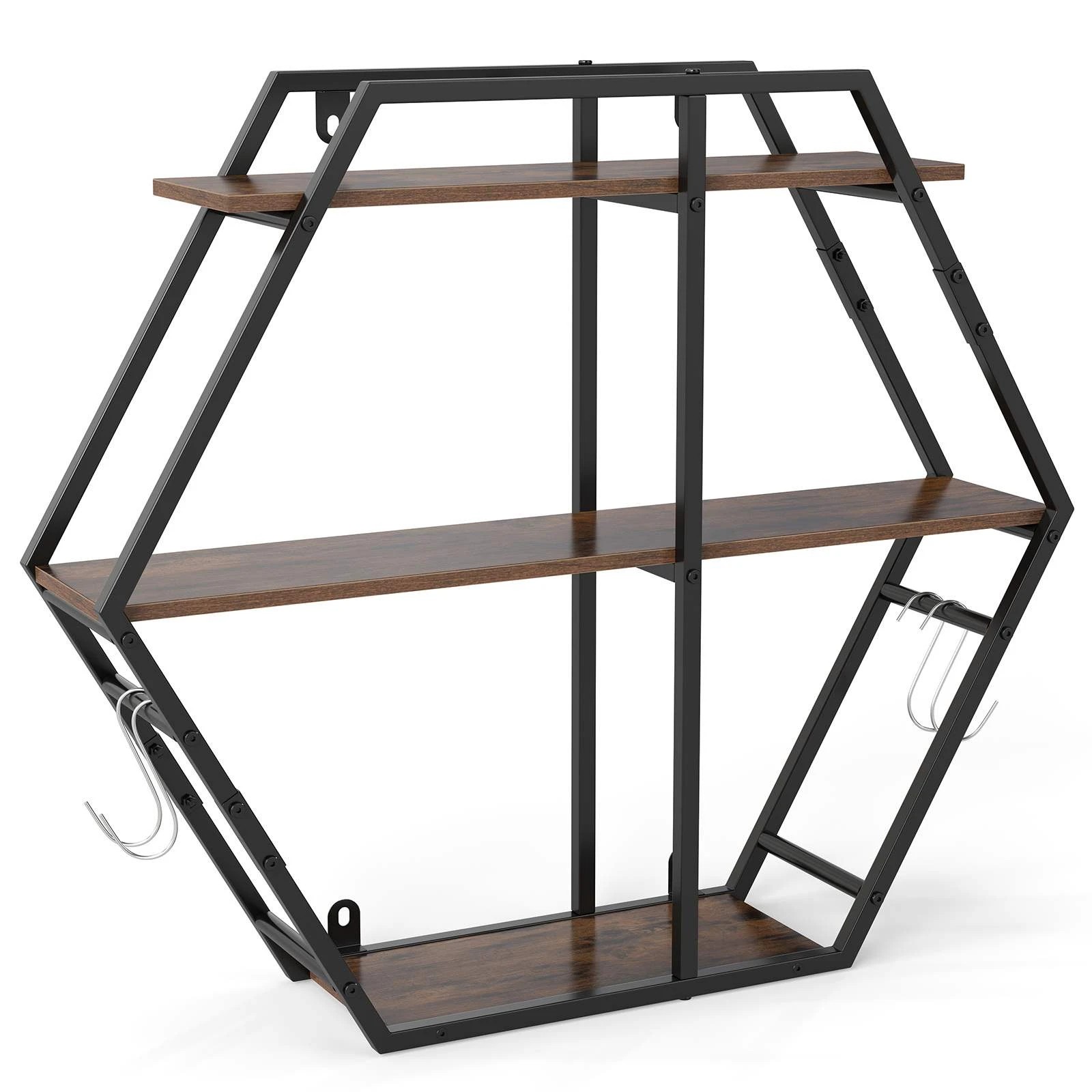 1 Costway Industrial Hexagon Shelves Wall Mounted Wooden Display Rack Hanging Shelves, 1 of 4