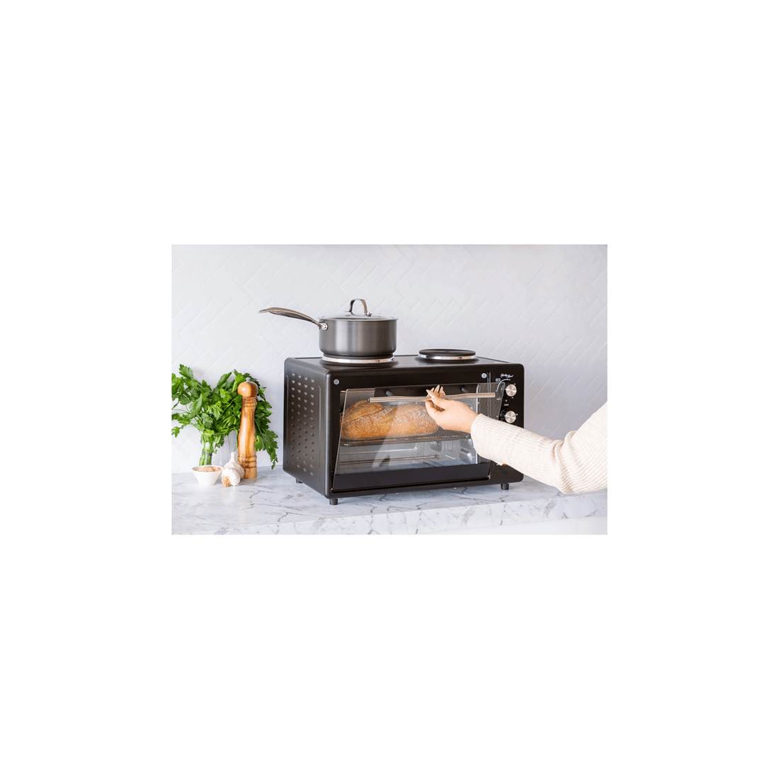5 34l 1700w Portable Electric Rotisserie Grill/toaster Oven/dual Cooktop/hot Plate
 - Black, 5 of 7