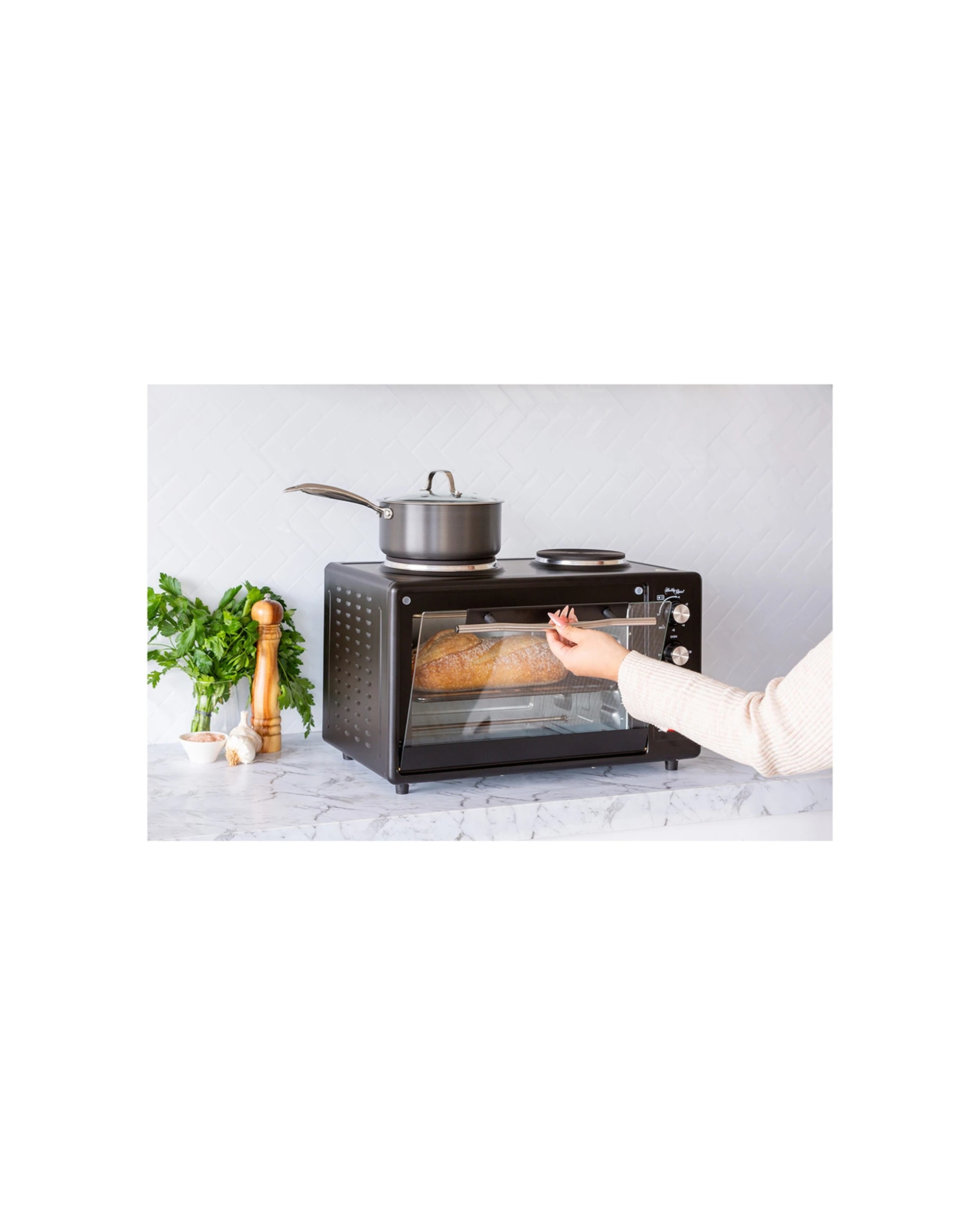 5 34l 1700w Portable Electric Rotisserie Grill/toaster Oven/dual Cooktop/hot Plate
 - Black, 5 of 7