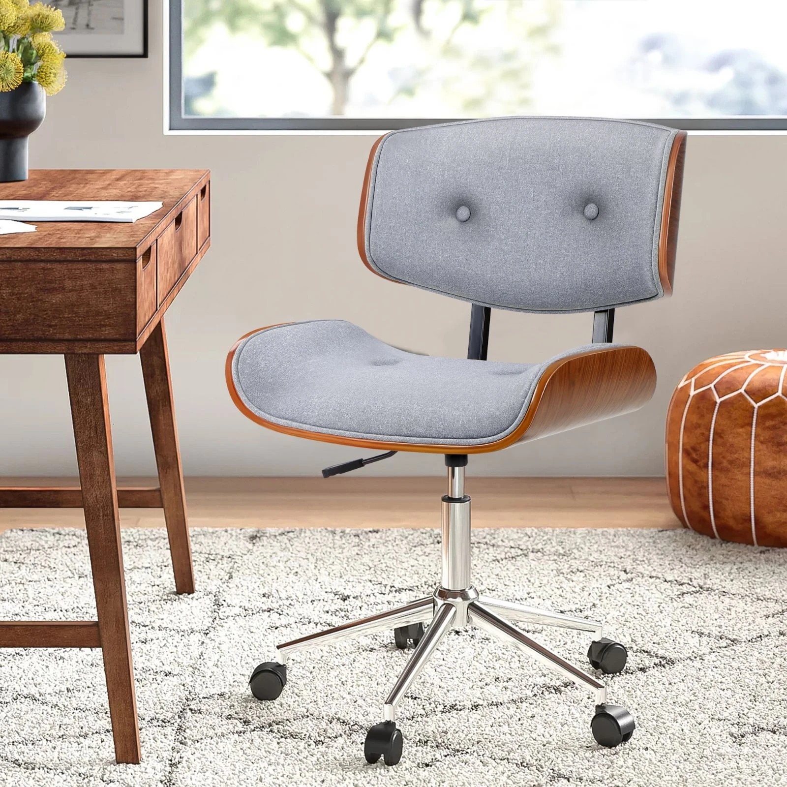 2 Alfordson Wooden Office Chair Computer Chairs Executive Seat Fabric - Grey, 2 of 10