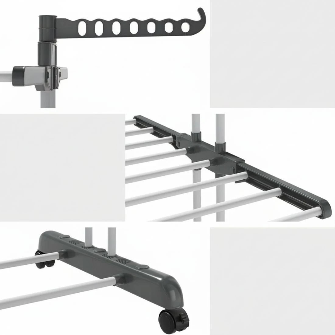 8 Artiss Clothes Drying Rack 173cm Coat Airer Hanger Foldable Portable Indoor Outdoor Space Saving Lockable Wheels - Grey, 8 of 8