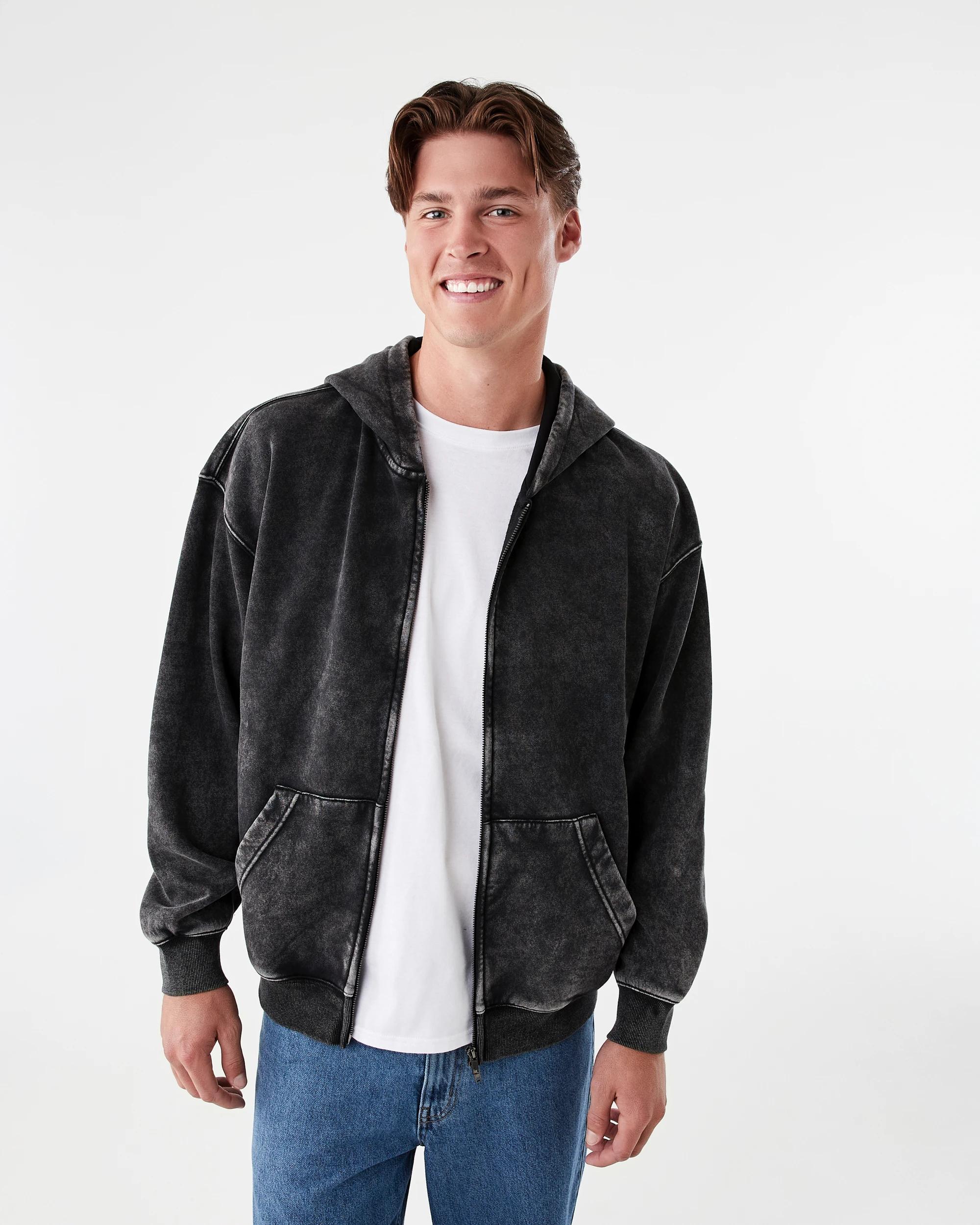 1 Boxy Zip Through Hoodie Black, 1 of 8