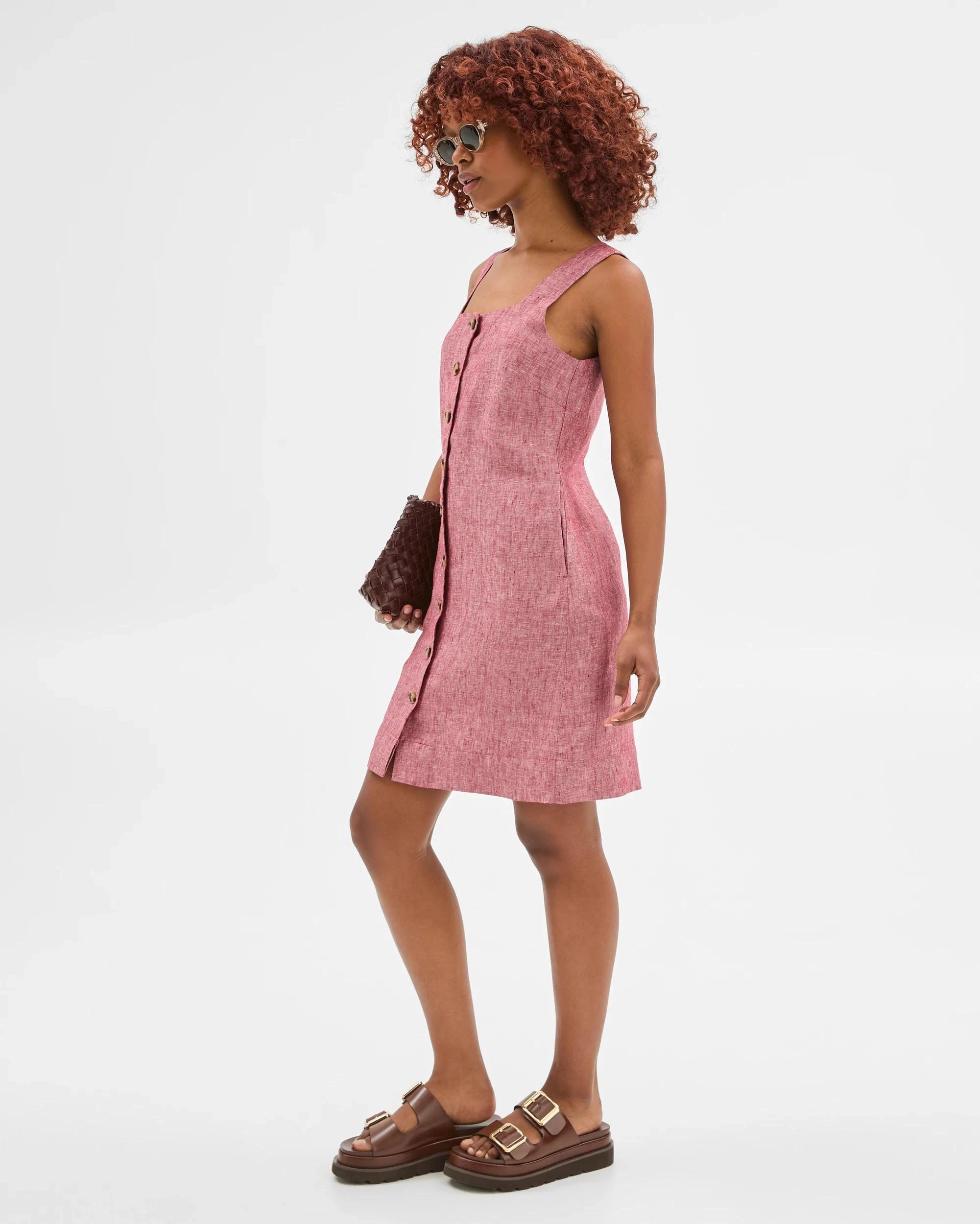 3 Target Petites European Linen A-Line Mini Dress RHUBARB, 3 of 6