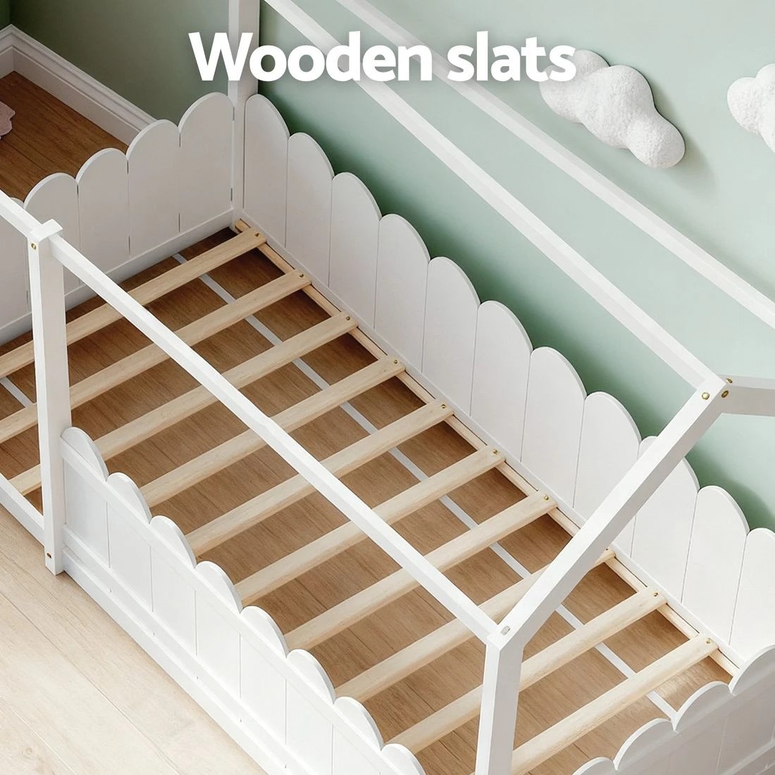 7 Artiss Bed Frame Wooden Kids House Single Frame  KORI - White, 7 of 7